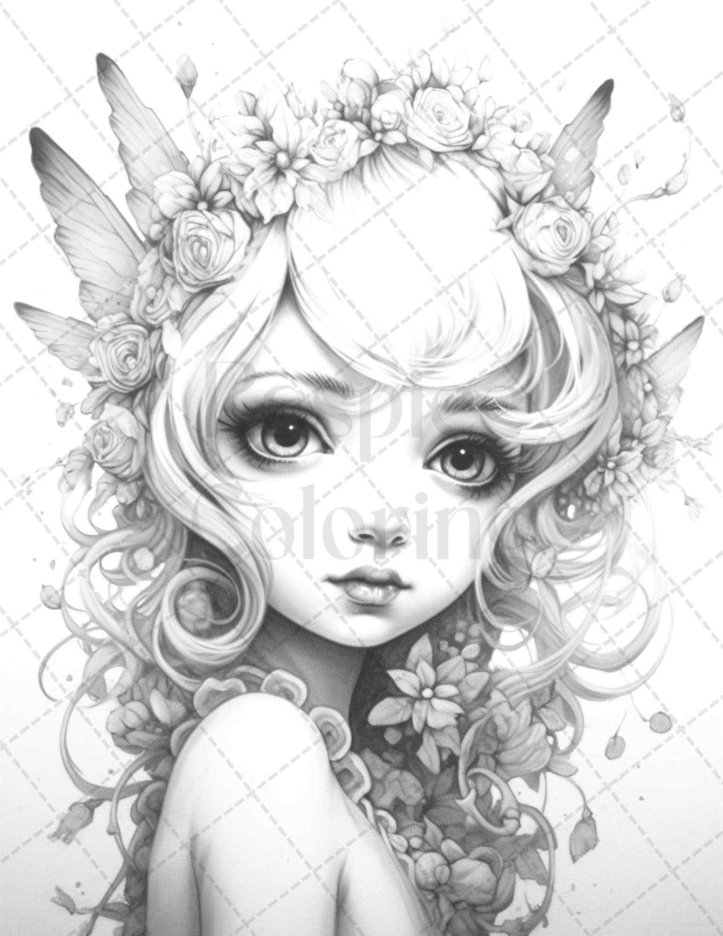 45 Adorable Chibi Fairy Grayscale Coloring Pages Printable for Adults, PDF File Instant Download