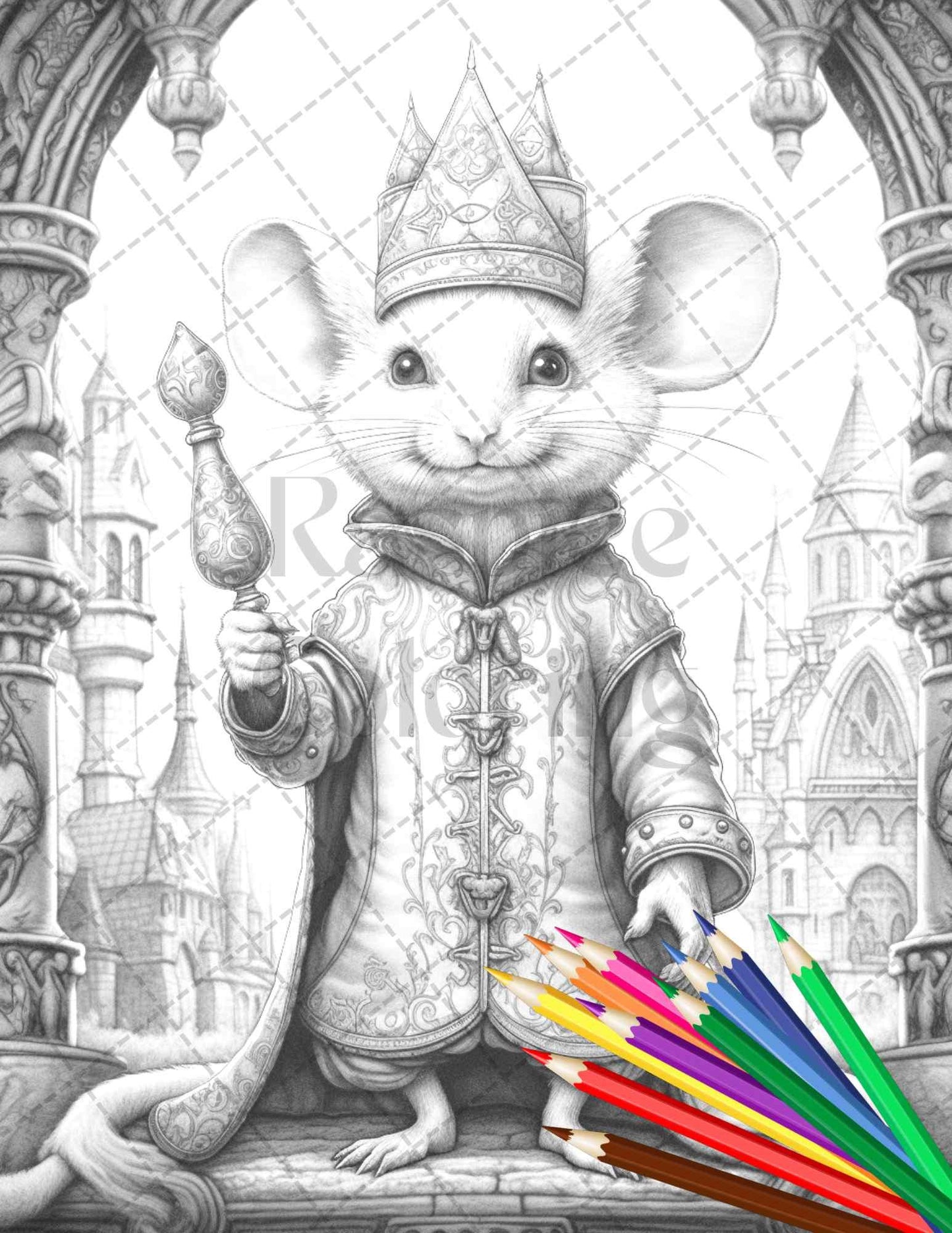 40 Little Mouse Prince Grayscale Coloring Pages Printable for Adults, PDF File Instant Download