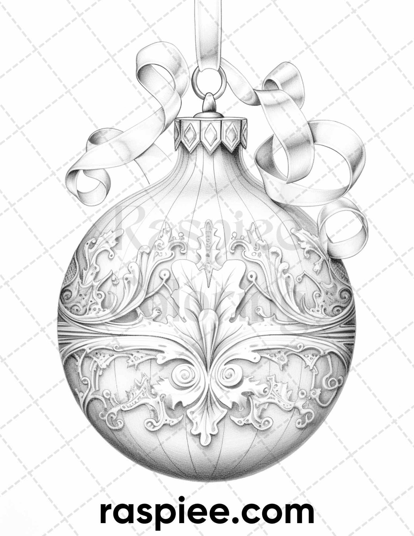 40 Christmas Balls Grayscale Coloring Pages Printable for Adults, PDF File Instant Download