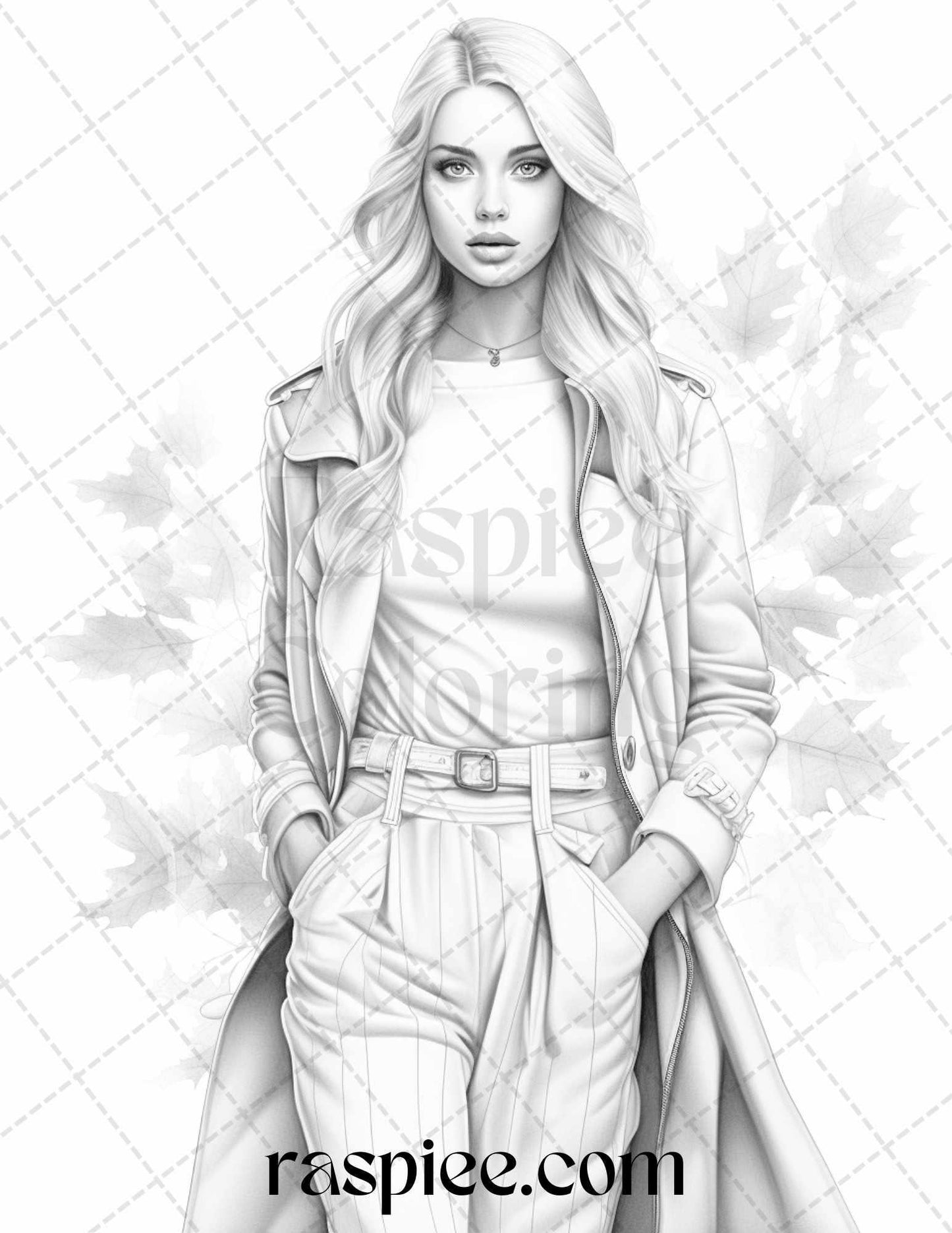 40 Fall Fashion Grayscale Coloring Pages for Adults, Printable PDF File Instant Download