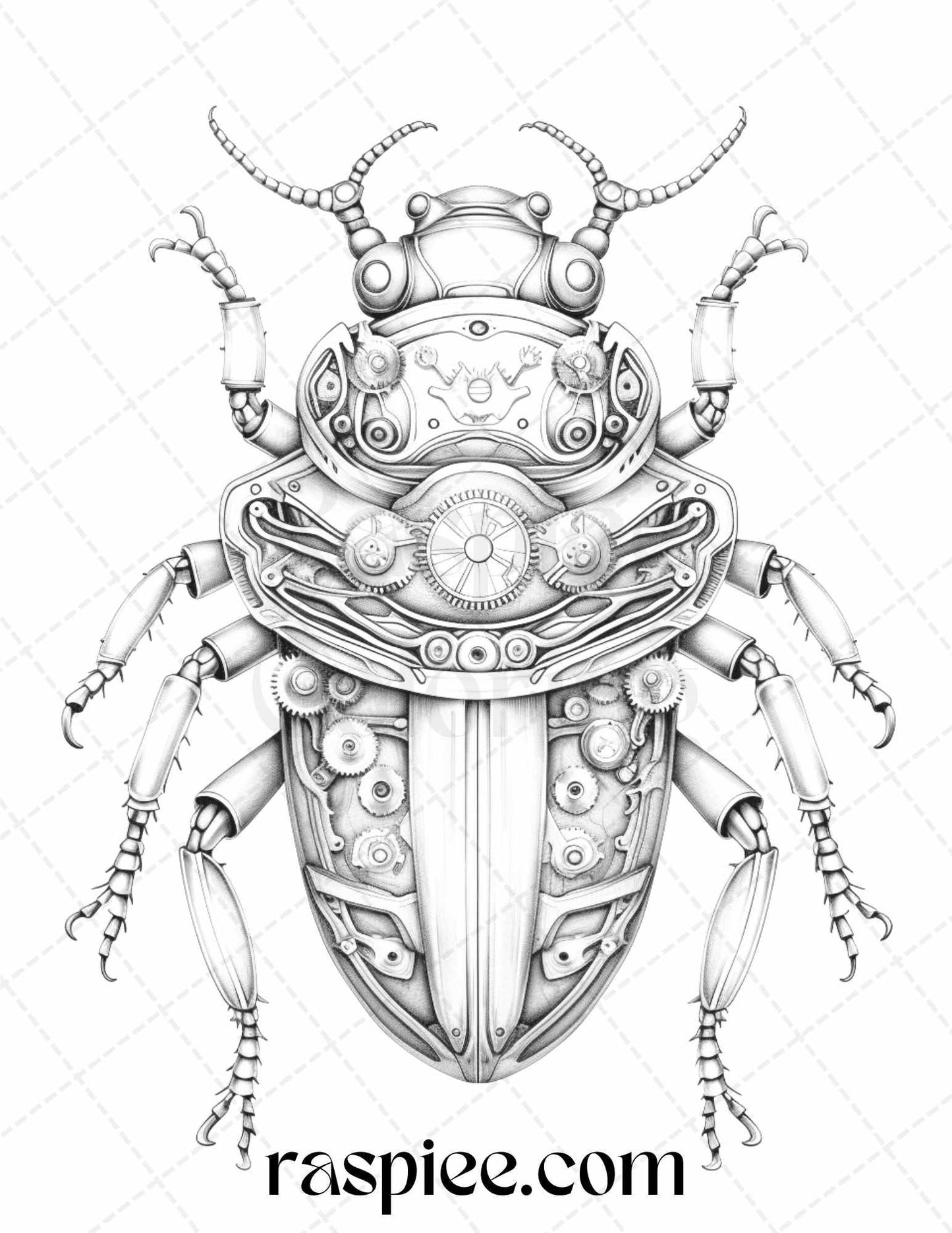 42 Steampunk Bugs Grayscale Coloring Pages Printable for Adults, PDF File Instant Download