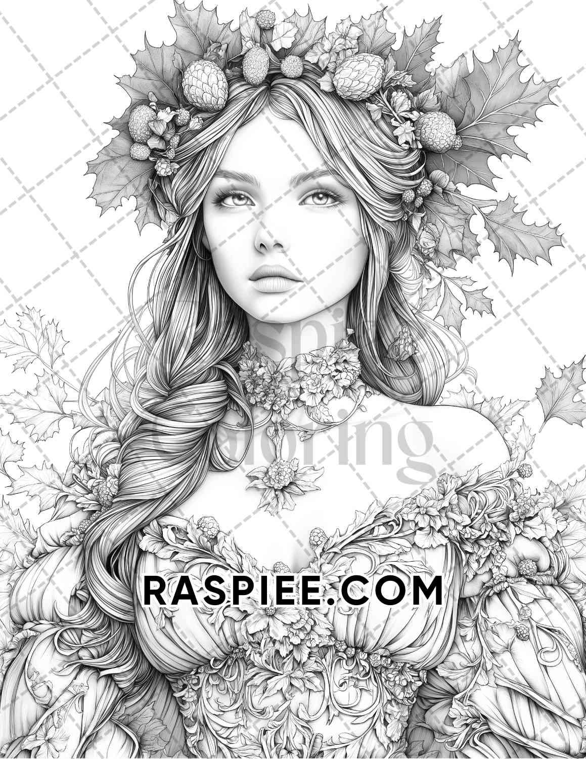 Autumn Beauties Portrait Adult Coloring Pages Printable PDF Instant Download