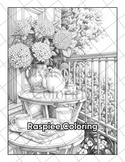 50 Balcony Garden Adult Coloring Pages Printable PDF Instant Download