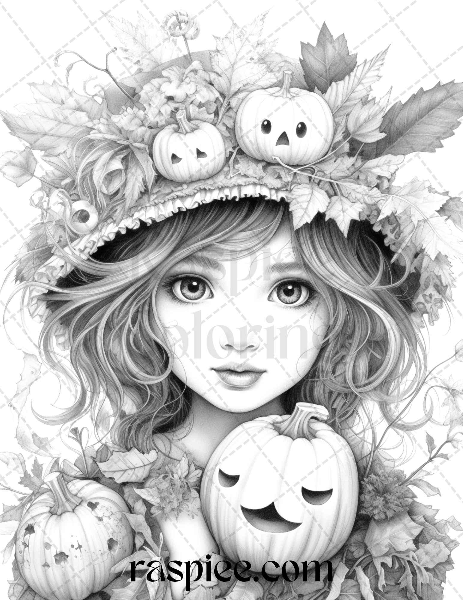 40 Pumpkin Fairy Girls Grayscale Coloring Pages Printable for Adults, PDF File Instant Download