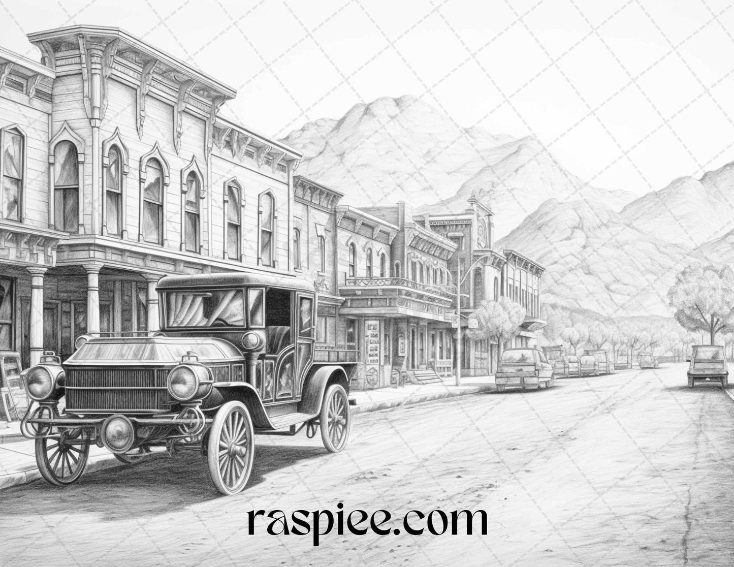 40 Wild West Towns Grayscale Coloring Pages Printable for Adults, PDF File Instant Download