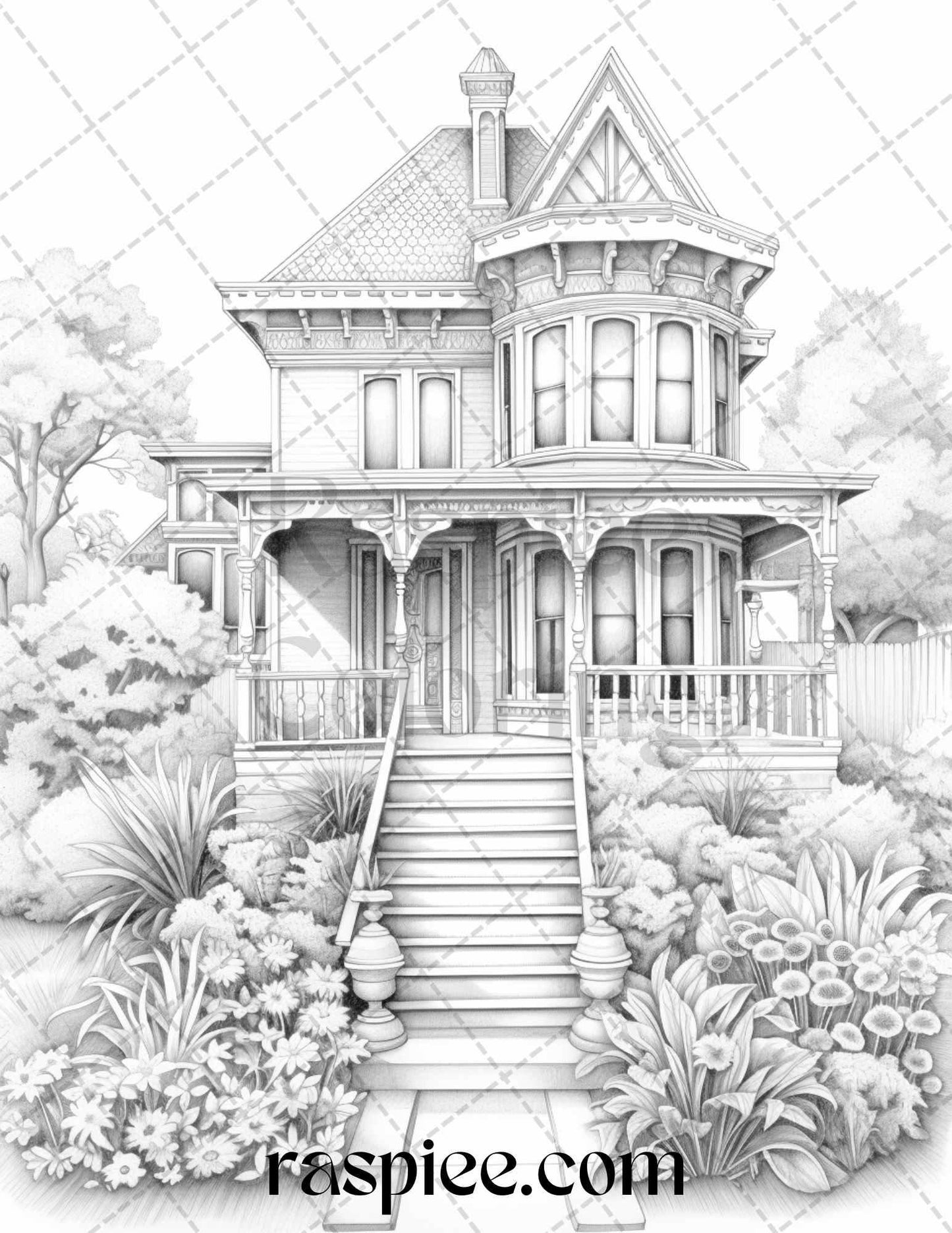 40 Victorian Houses Grayscale Coloring Pages Printable for Adults, PDF File Instant Download