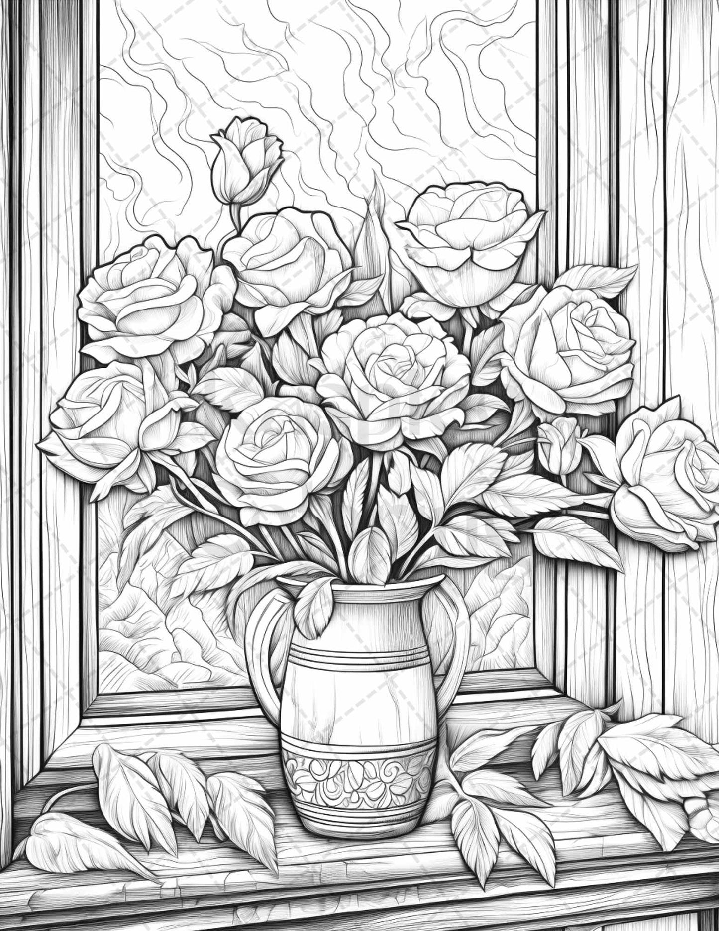 40 Captivating Roses Grayscale Coloring Pages Printable for Adults, PDF File Instant Download