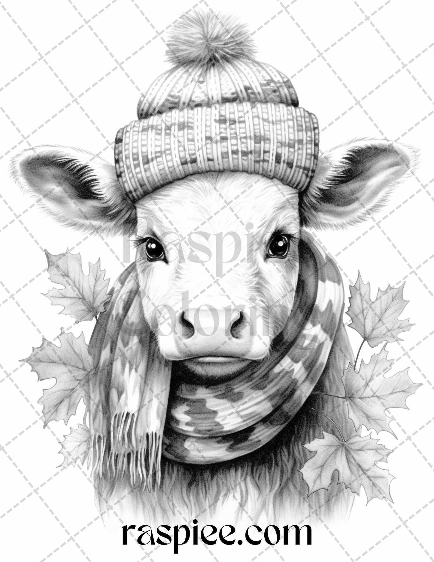 40 Cute Fall Animals Grayscale Coloring Pages Printable for Adults and Kids, PDF File Instant Download