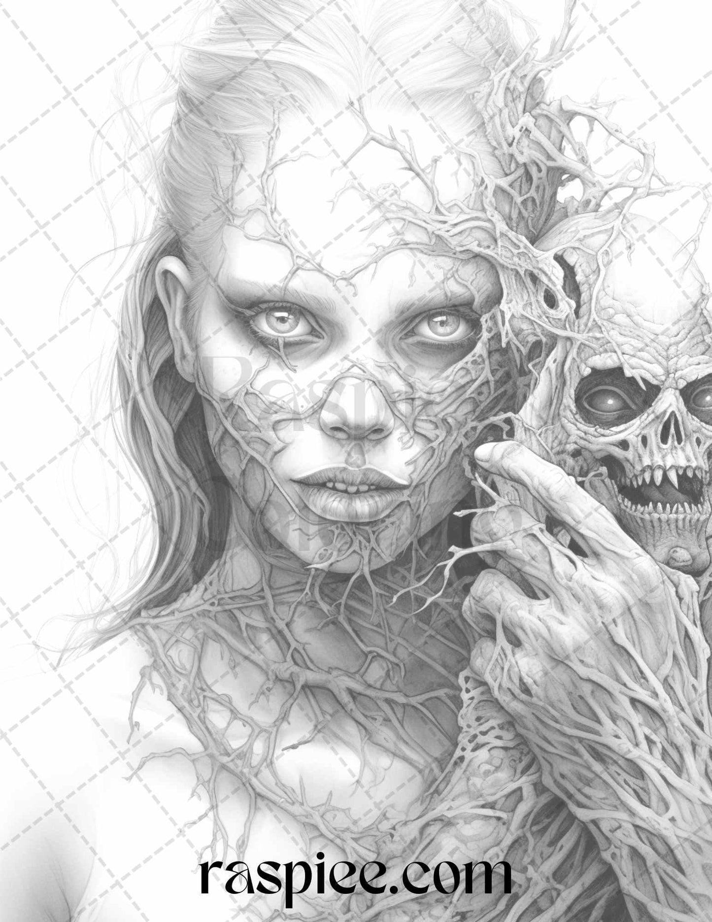 40 Scary Zombie Girls Grayscale Coloring Pages Printable for Adults, PDF File Instant Download