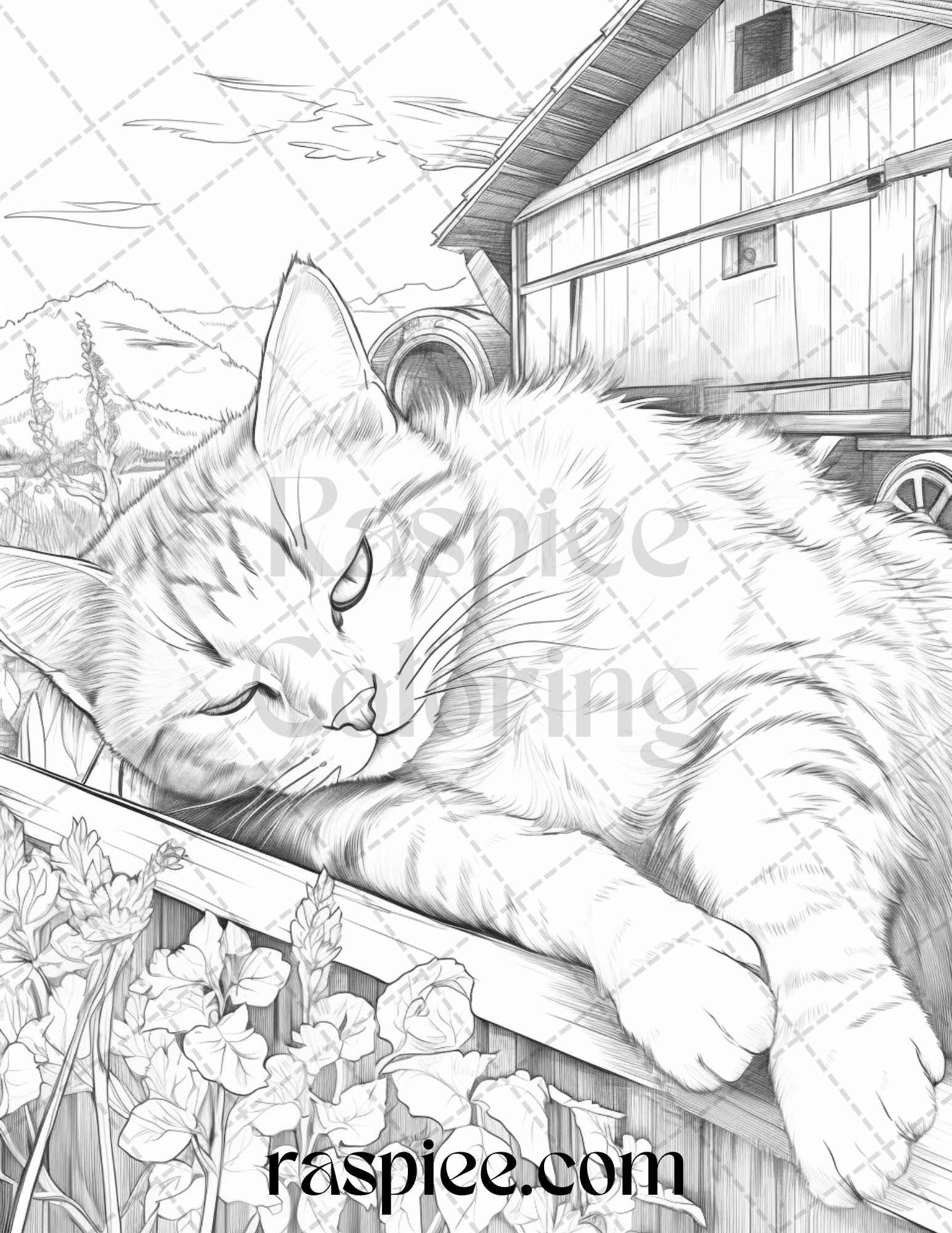 40 Farmstead Serenity Grayscale Coloring Pages Printable for Adults, PDF File Instant Download