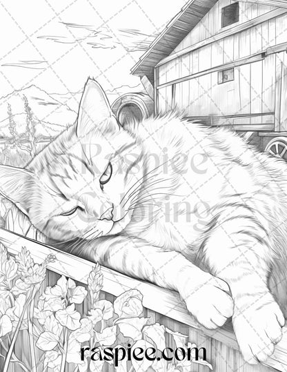 40 Farmstead Serenity Grayscale Coloring Pages Printable for Adults, PDF File Instant Download