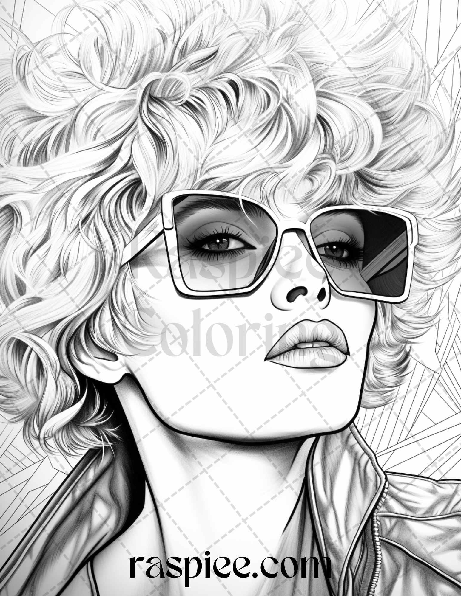 1980s New Wave Pop Star Grayscale Coloring Pages Printable for Adults, PDF File Instant Download