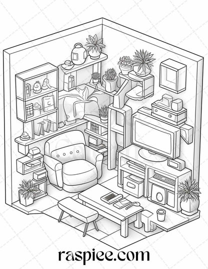 40 Pocket Room Coloring Pages Printable for Adults Kids, PDF File Instant Download