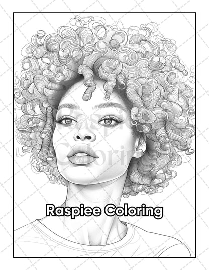 50 Black Women Portrait Coloring Pages for Adults Printable PDF Instant Download