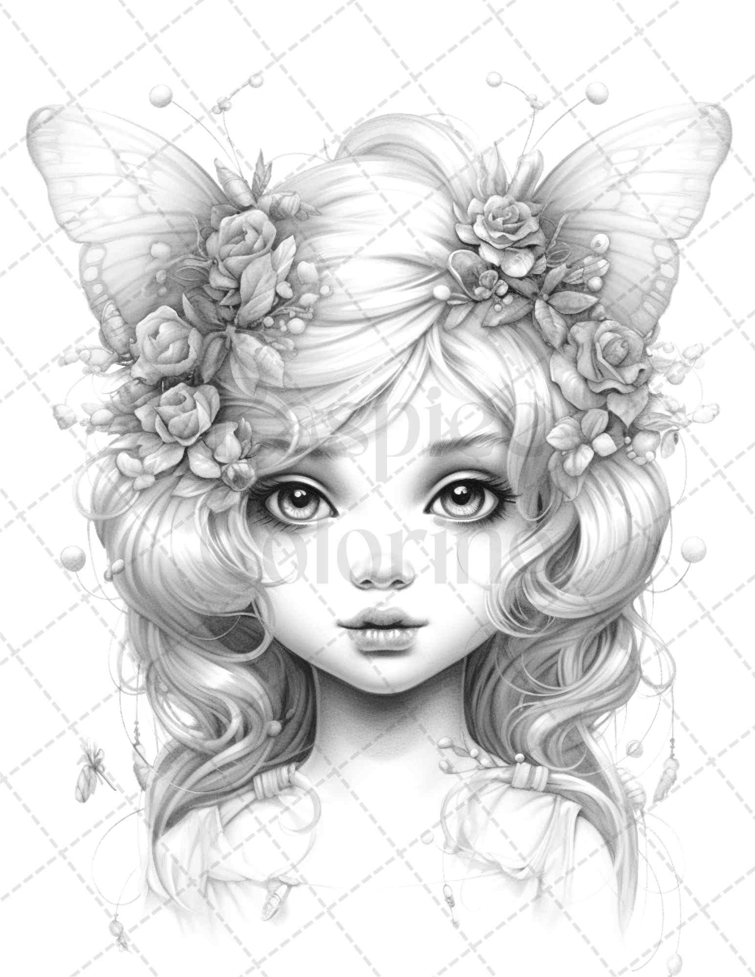 45 Adorable Chibi Fairy Grayscale Coloring Pages Printable for Adults, PDF File Instant Download