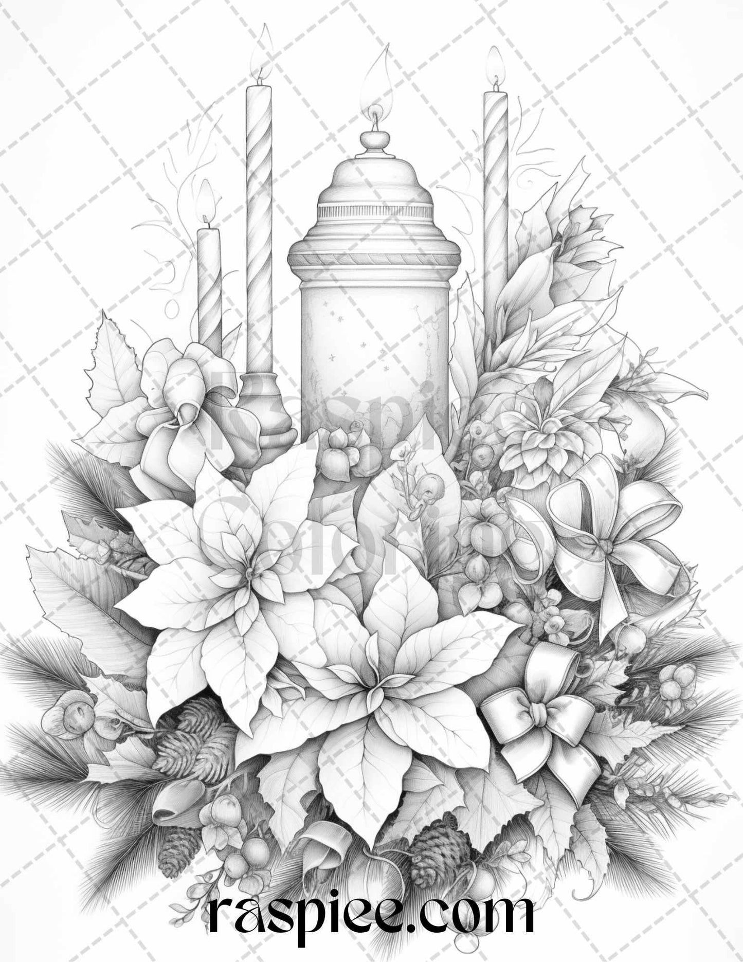 45 Christmas Flowers Grayscale Coloring Pages Printable for Adults, PDF File Instant Download