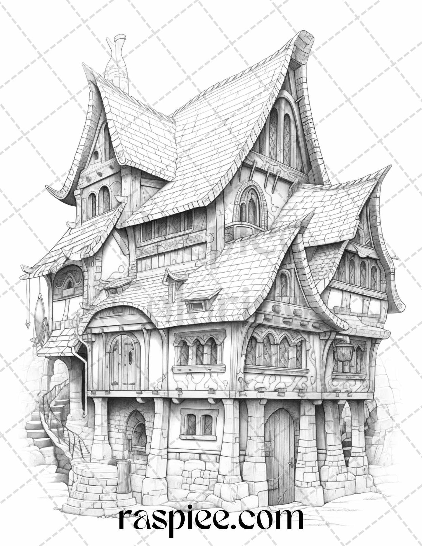 40 Viking Houses Grayscale Coloring Pages Printable for Adults, PDF File Instant Download