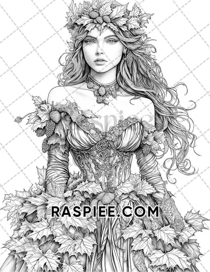 Autumn Beauties Portrait Adult Coloring Pages Printable PDF Instant Download