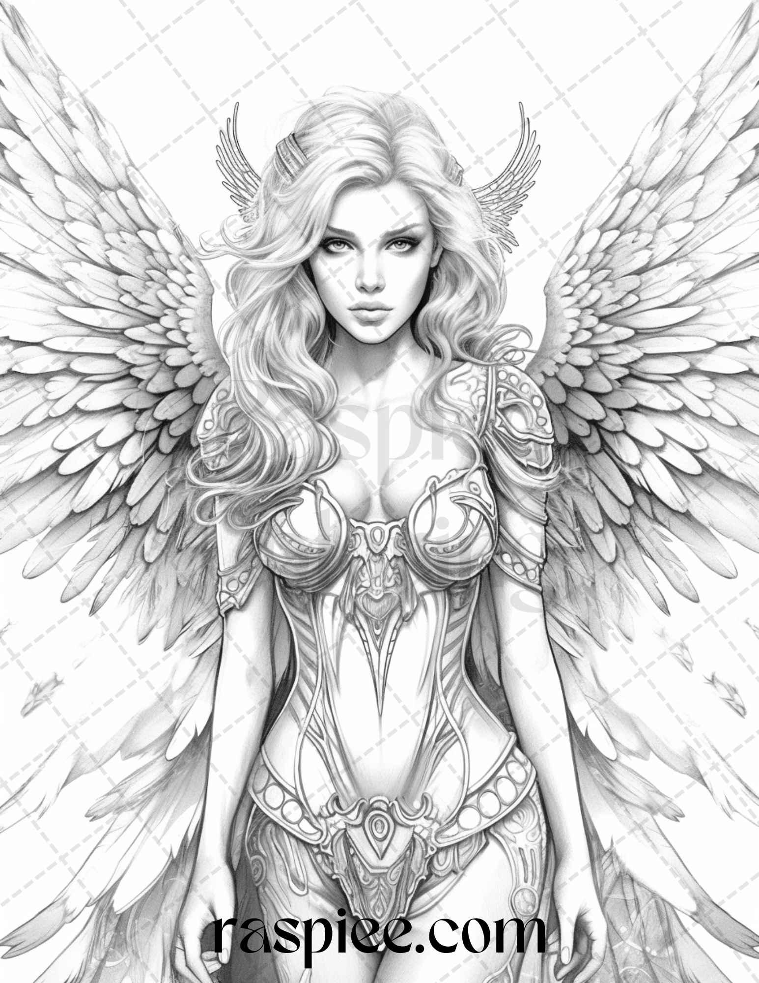 42 Enchanting Angels Grayscale Coloring Pages Printable for Adults, PDF File Instant Download