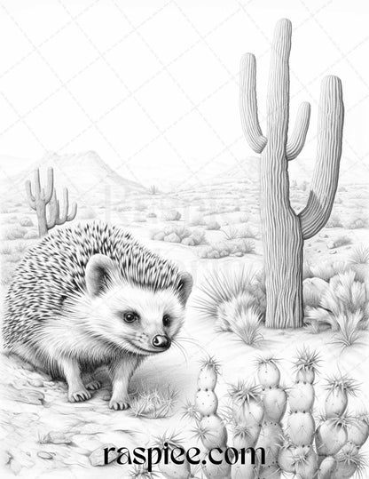 43 Desert Animals Grayscale Coloring Pages Printable for Adults, PDF File Instant Download