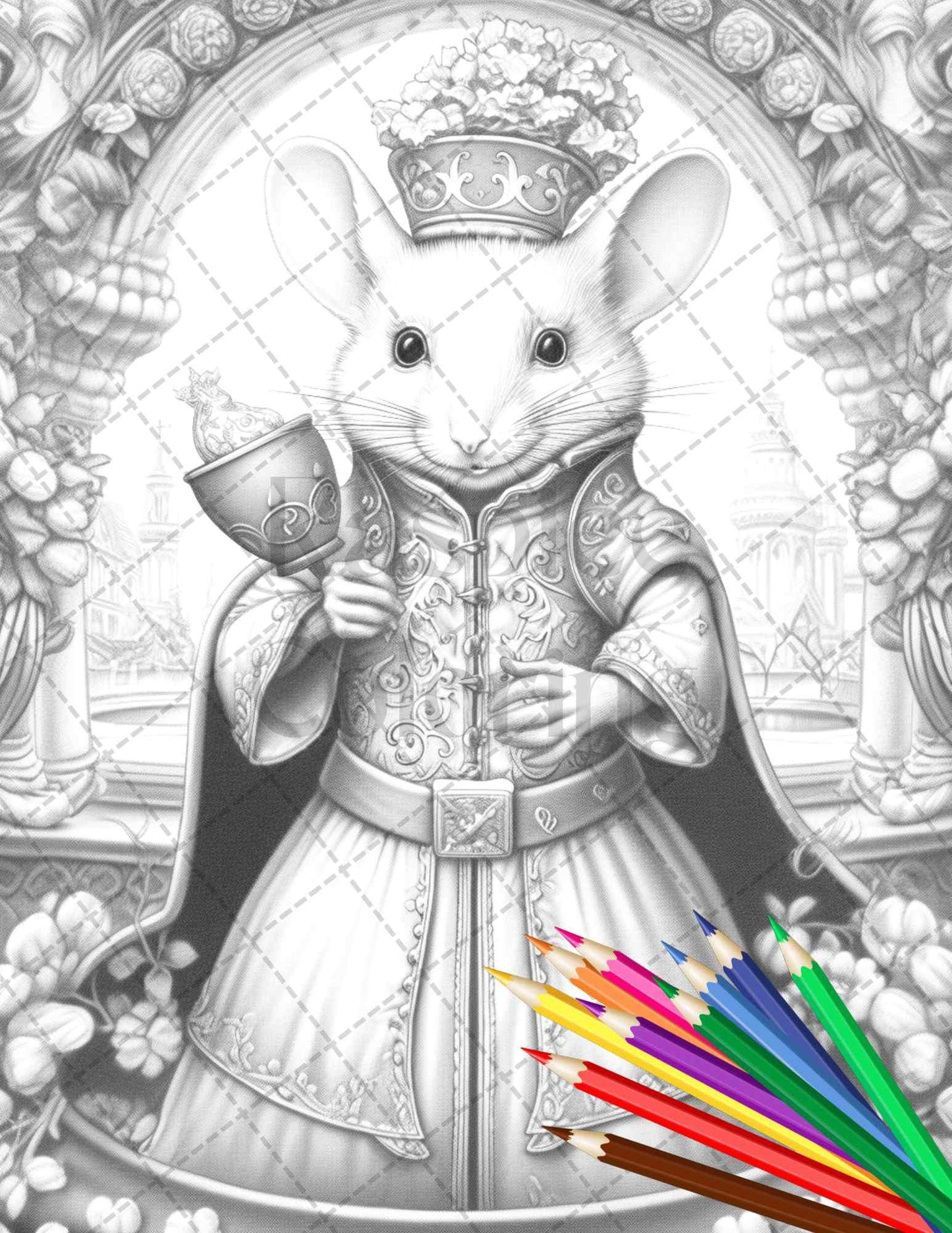 40 Little Mouse Prince Grayscale Coloring Pages Printable for Adults, PDF File Instant Download