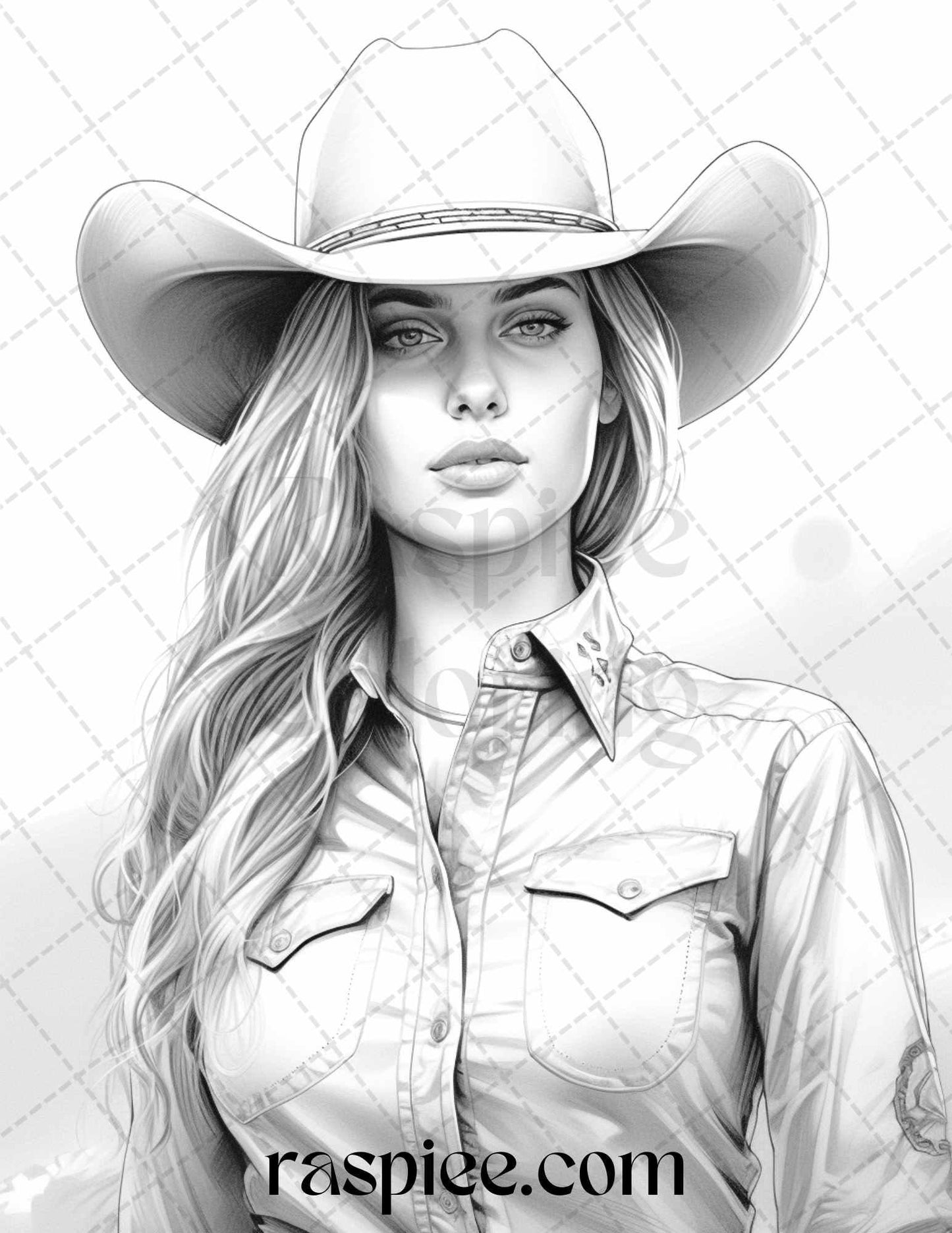 40 Beautiful Cowgirls Grayscale Coloring Pages Printable for Adults, PDF File Instant Download