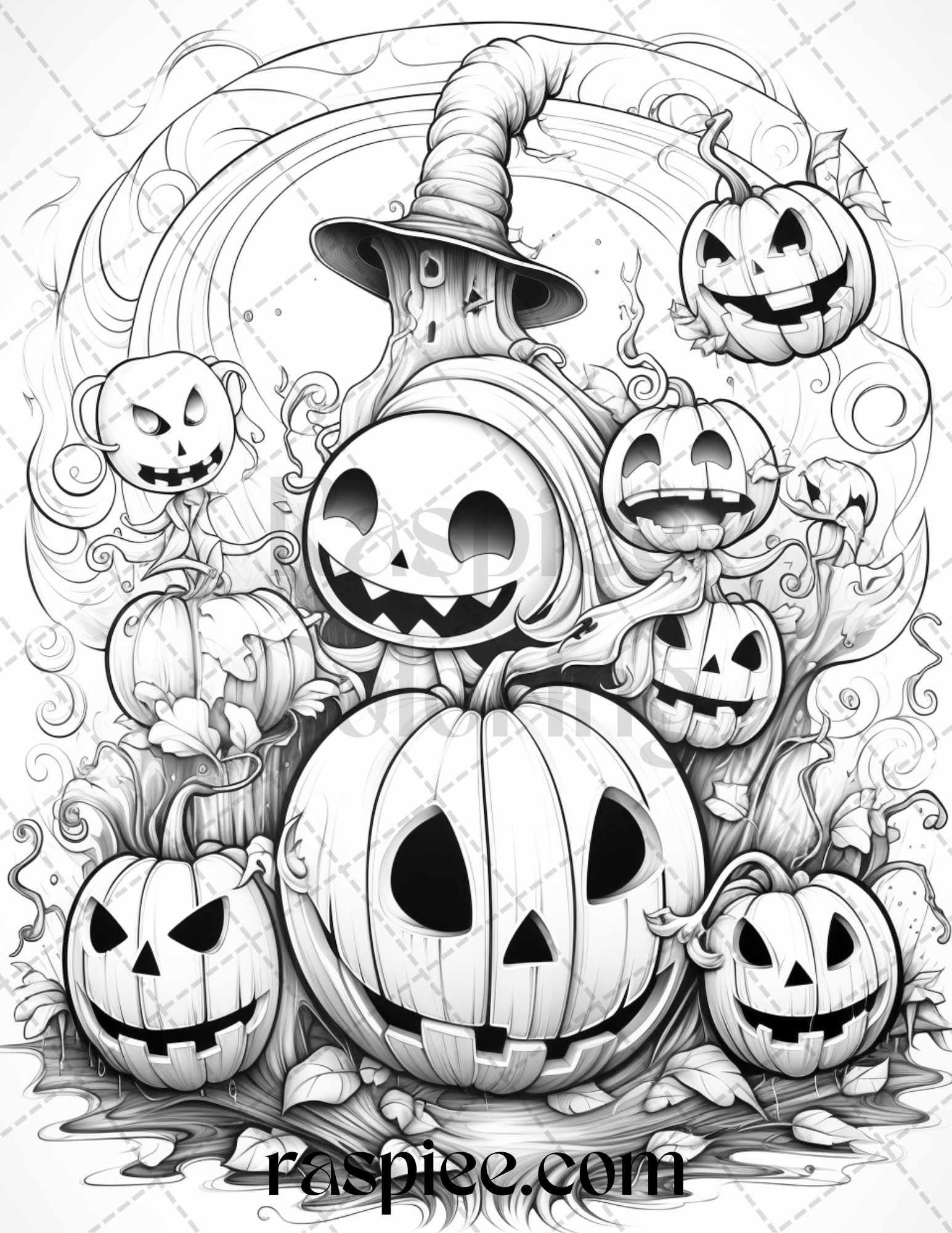 40 Halloween Creepy Kawaii Grayscale Coloring Pages for Adults and Kids, Printable PDF File Instant Download