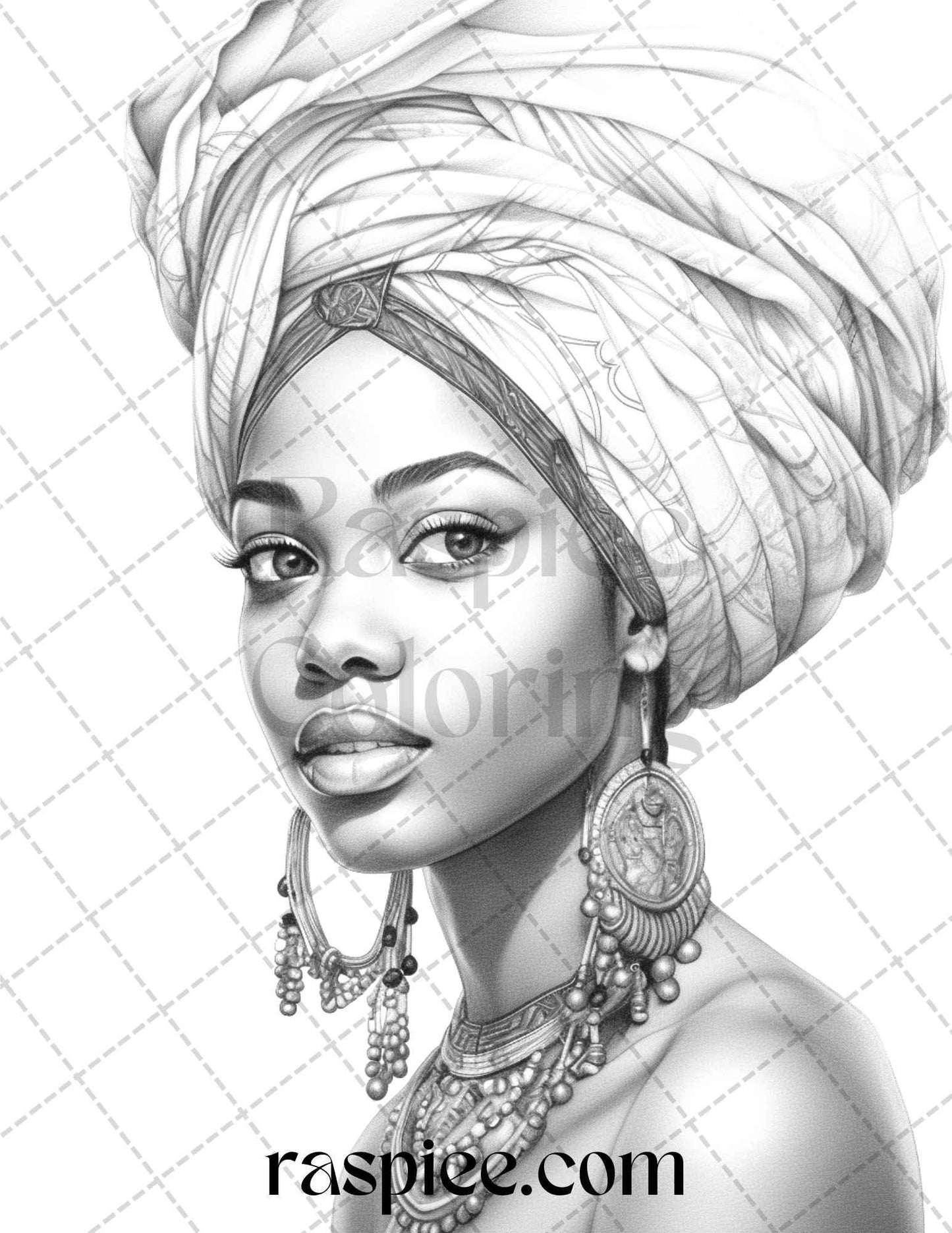 40 Beautiful African Women Grayscale Coloring Pages Printable for Adults, PDF File Instant Download