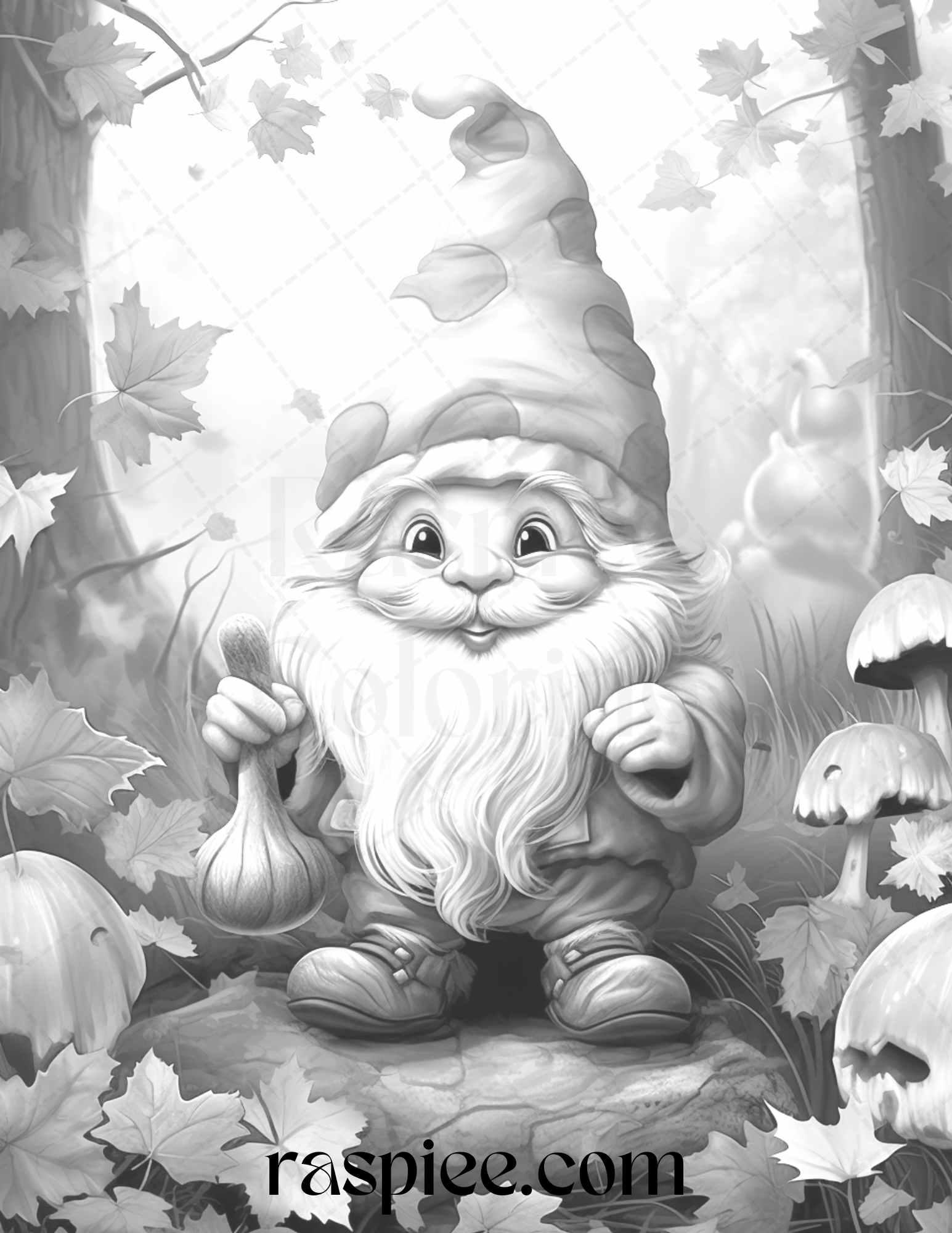 40 Fall Gnomes Grayscale Coloring Pages Printable for Adults Kids, PDF File Instant Download