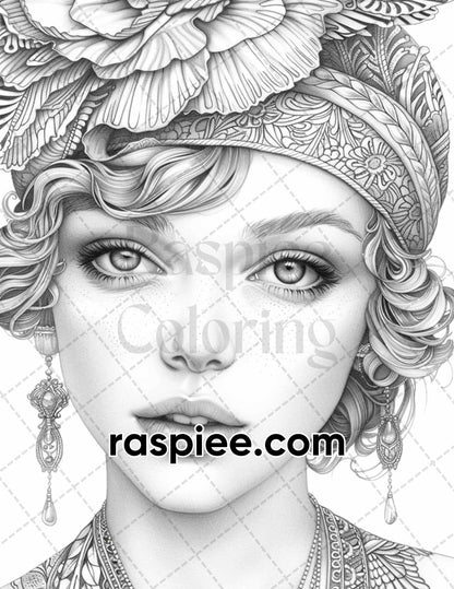 70 Gatsby Glamour Grayscale Adult Coloring Pages, Printable PDF Instant Download