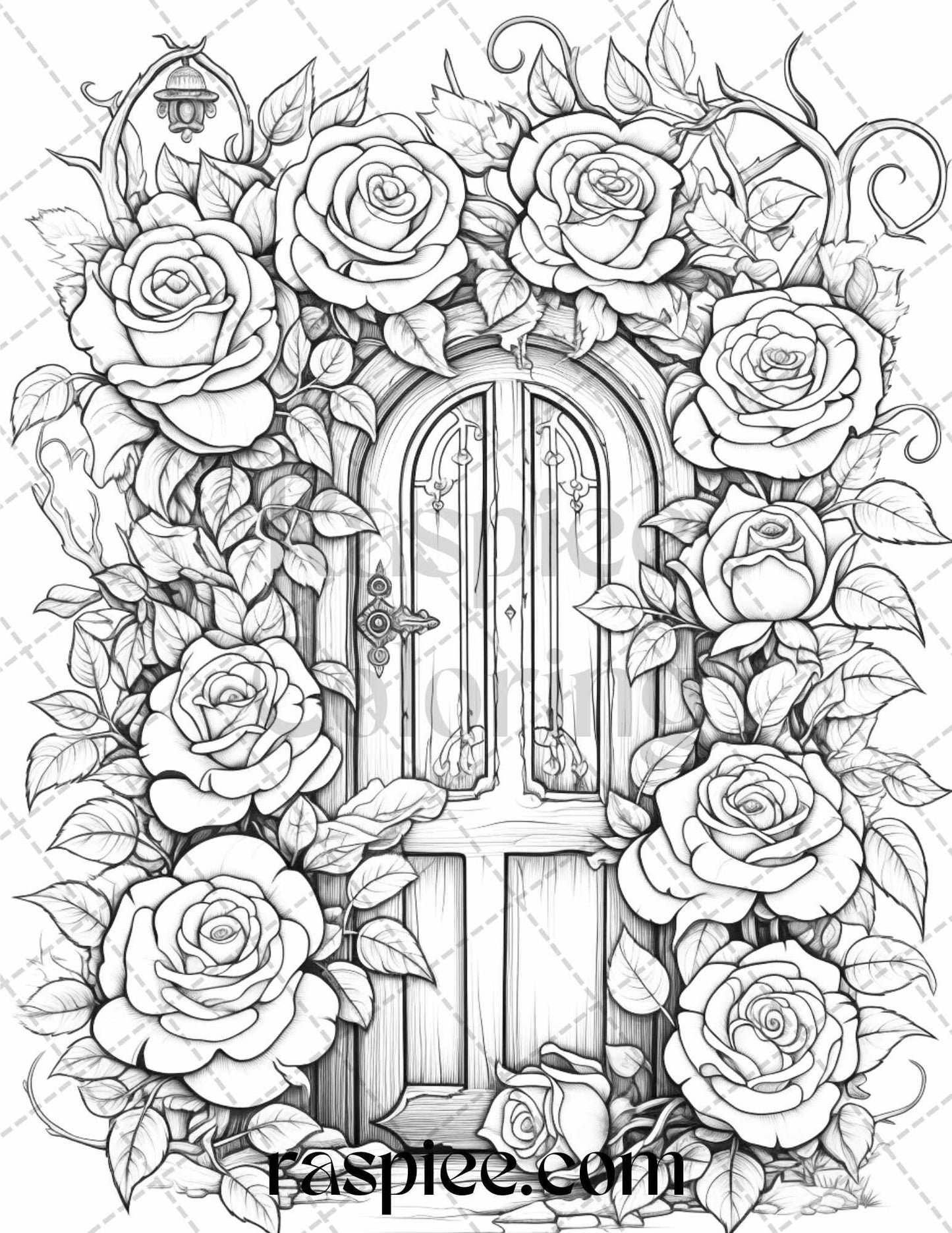 40 Flower Fairy Doors Grayscale Coloring Pages Printable for Adults, PDF File Instant Download