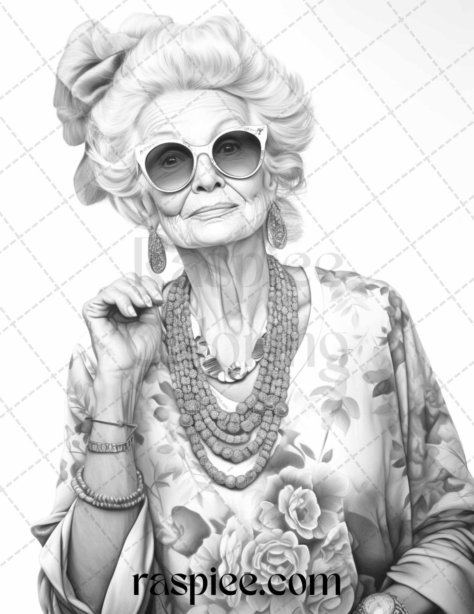 40 Fashionista Grandma Grayscale Coloring Pages Printable for Adults, PDF File Instant Download