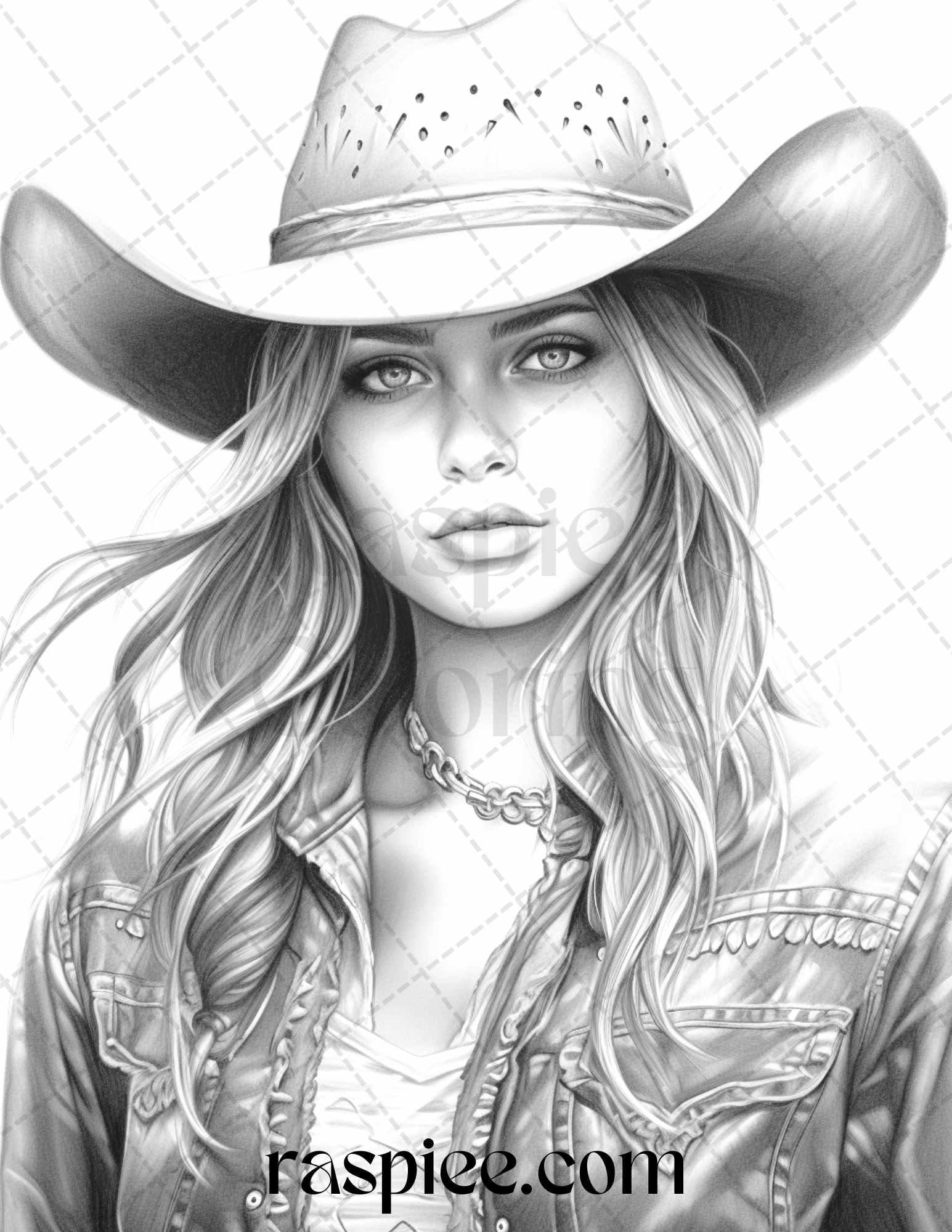 40 Beautiful Cowgirls Grayscale Coloring Pages Printable for Adults, PDF File Instant Download