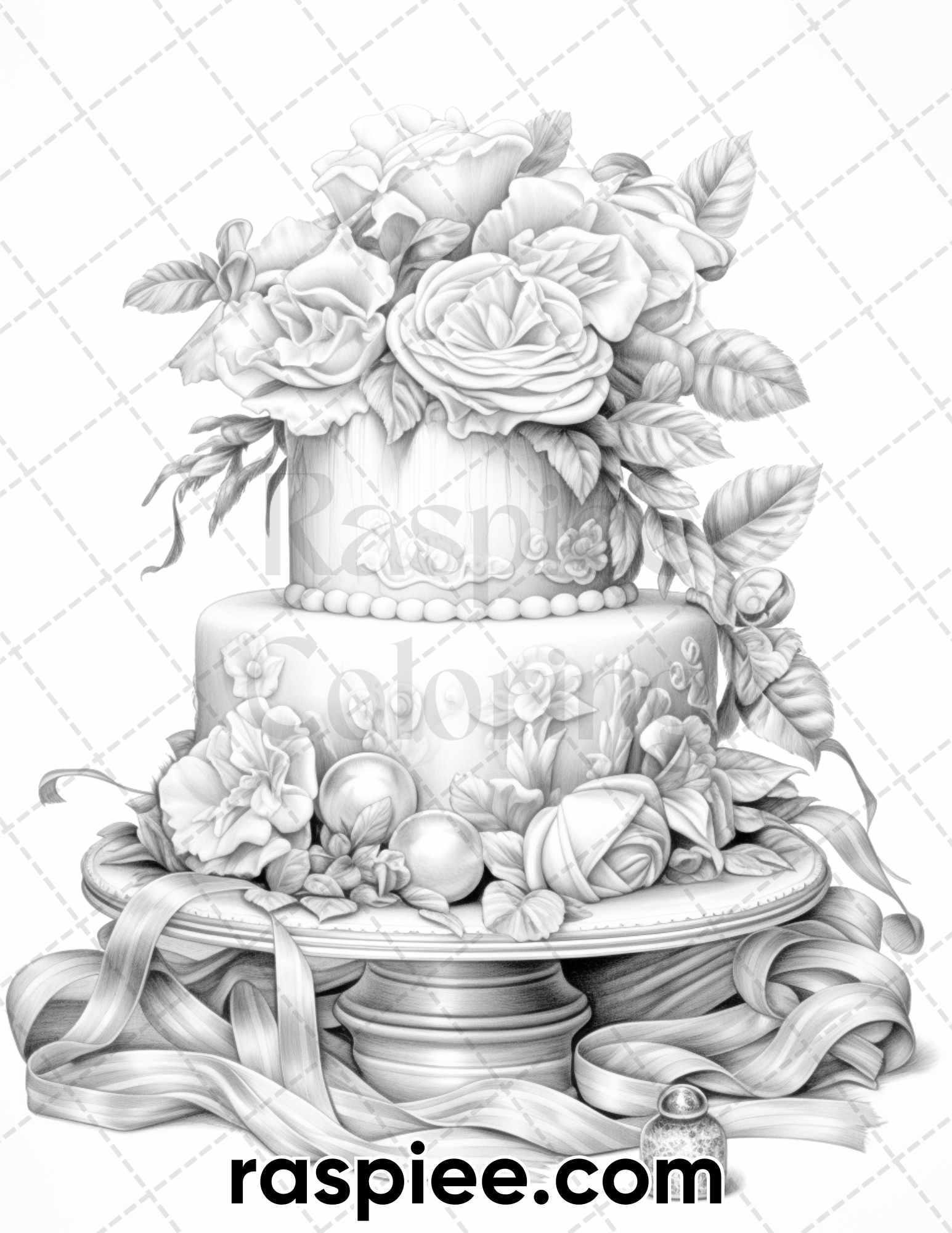 45 Christmas Cakes Grayscale Coloring Pages for Adults, Printable PDF File Instant Download