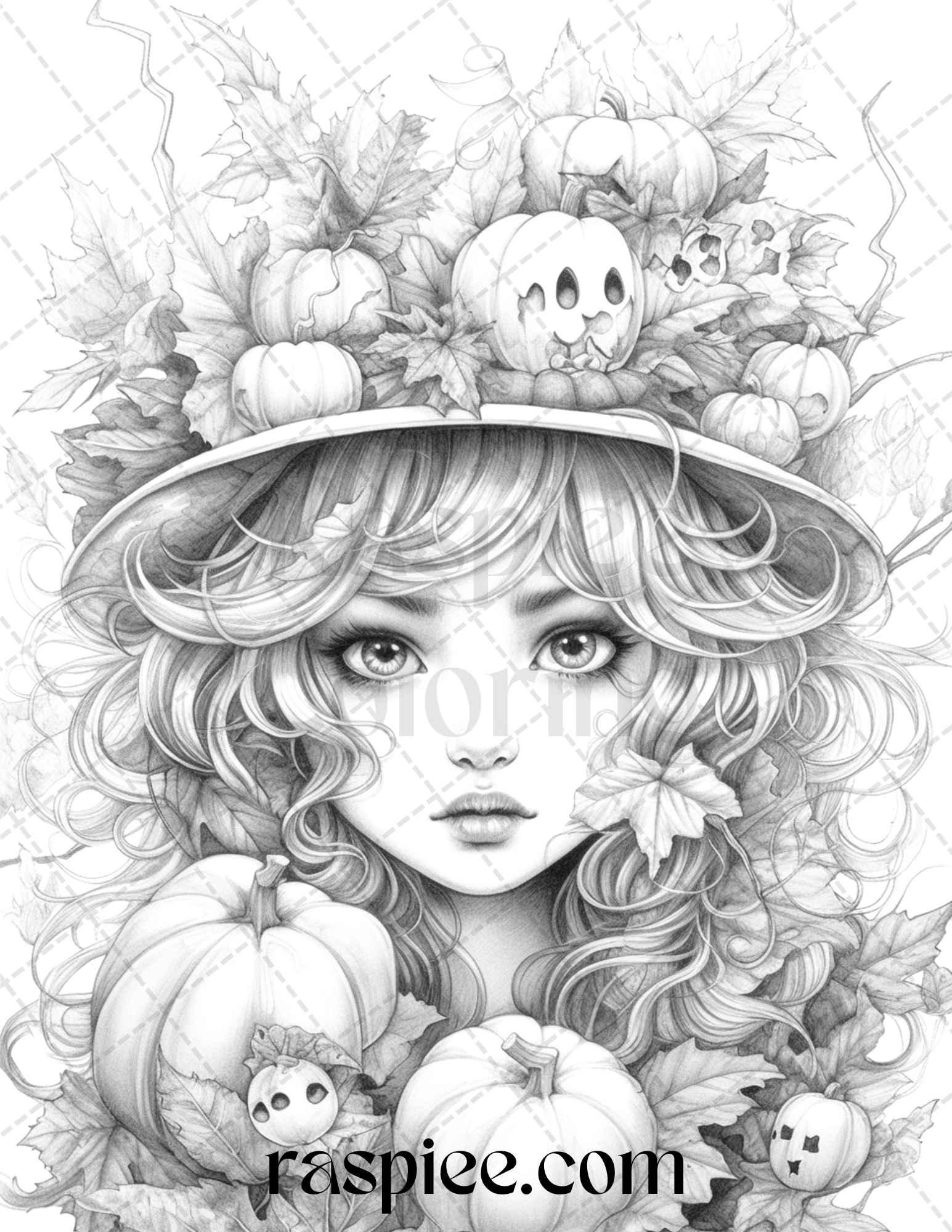 40 Pumpkin Fairy Girls Grayscale Coloring Pages Printable for Adults, PDF File Instant Download