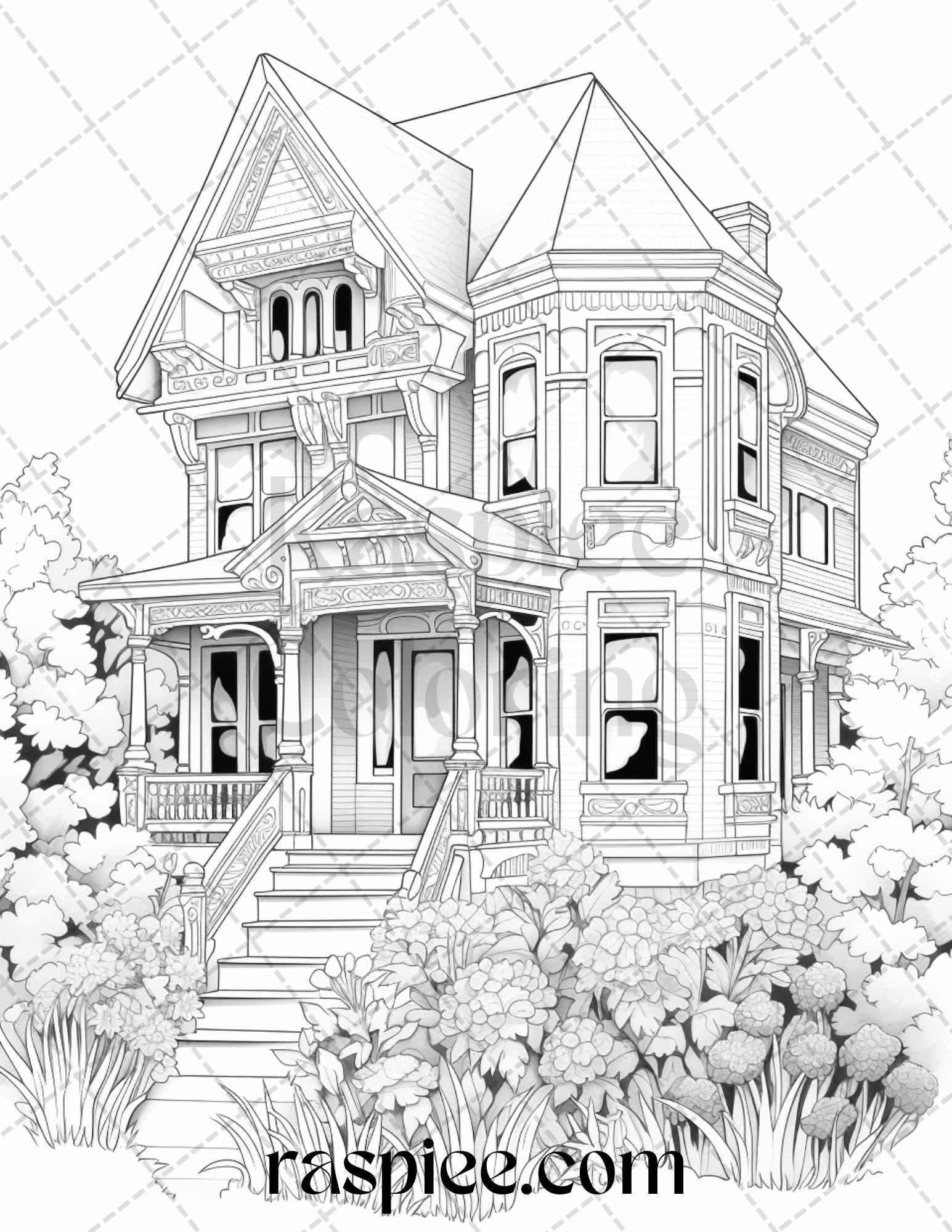 40 Victorian Houses Grayscale Coloring Pages Printable for Adults, PDF File Instant Download