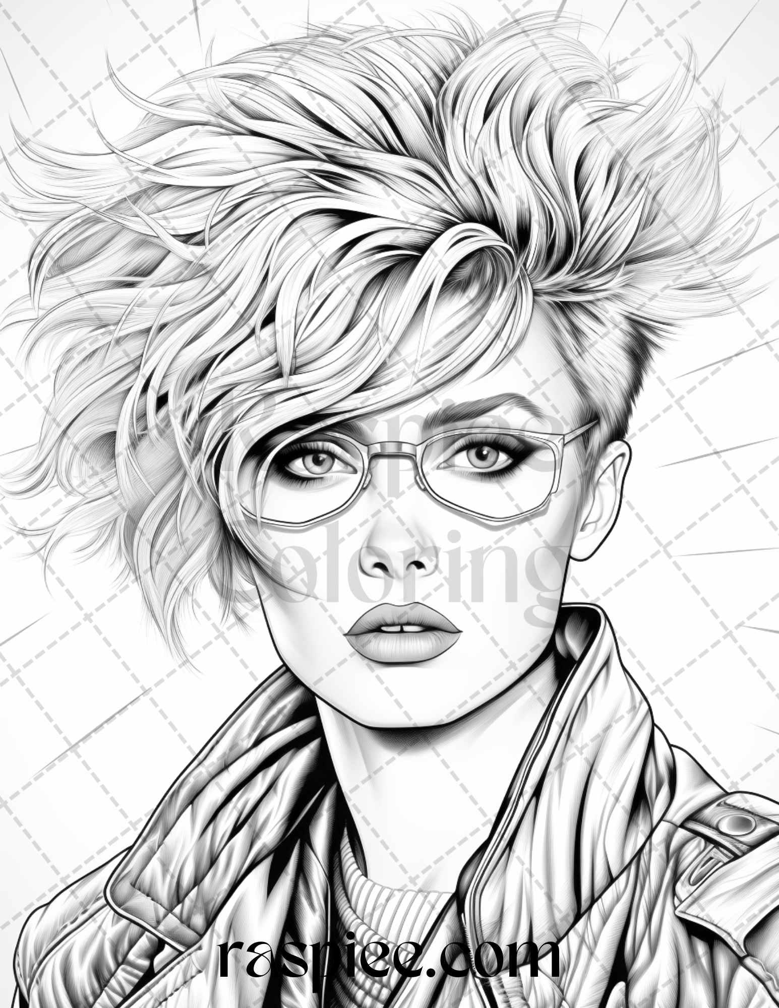 1980s New Wave Pop Star Grayscale Coloring Pages Printable for Adults, PDF File Instant Download