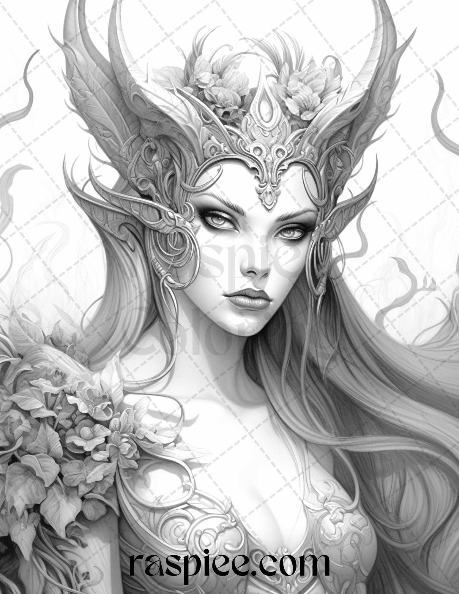 40 Dark Evil Fairy Grayscale Coloring Pages Printable for Adults, PDF File Instant Download