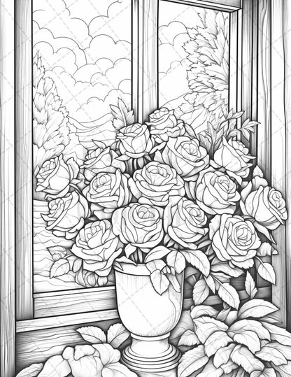 40 Captivating Roses Grayscale Coloring Pages Printable for Adults, PDF File Instant Download