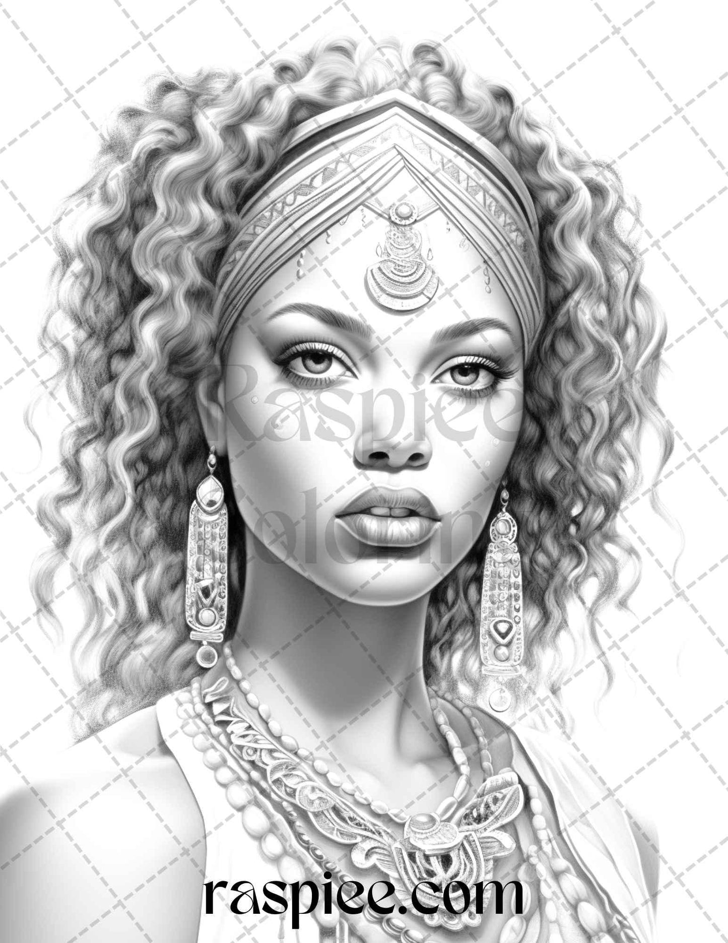 40 Beautiful African Women Grayscale Coloring Pages Printable for Adults, PDF File Instant Download