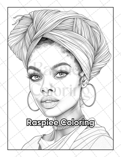 50 Black Women Portrait Coloring Pages for Adults Printable PDF Instant Download