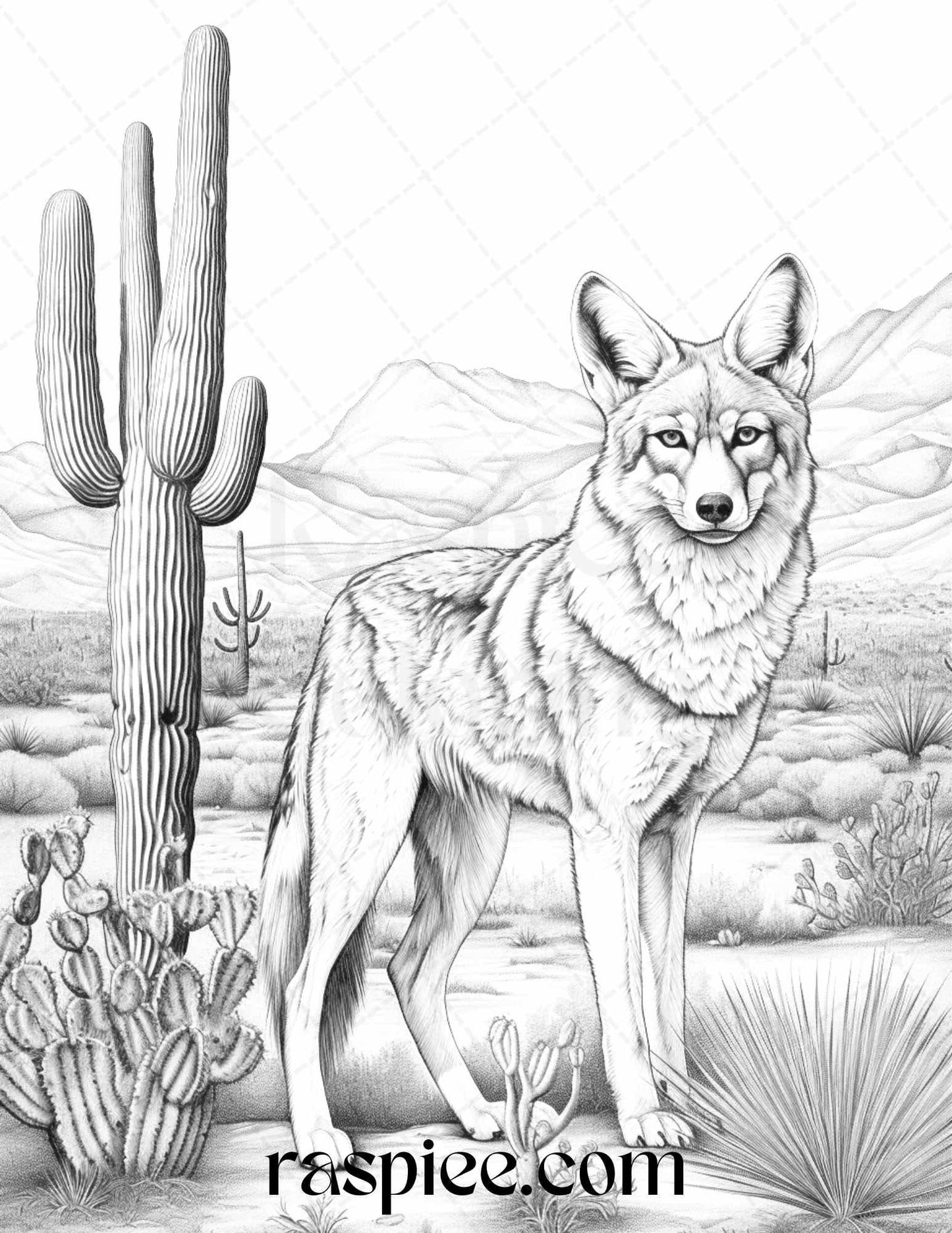 43 Desert Animals Grayscale Coloring Pages Printable for Adults, PDF File Instant Download