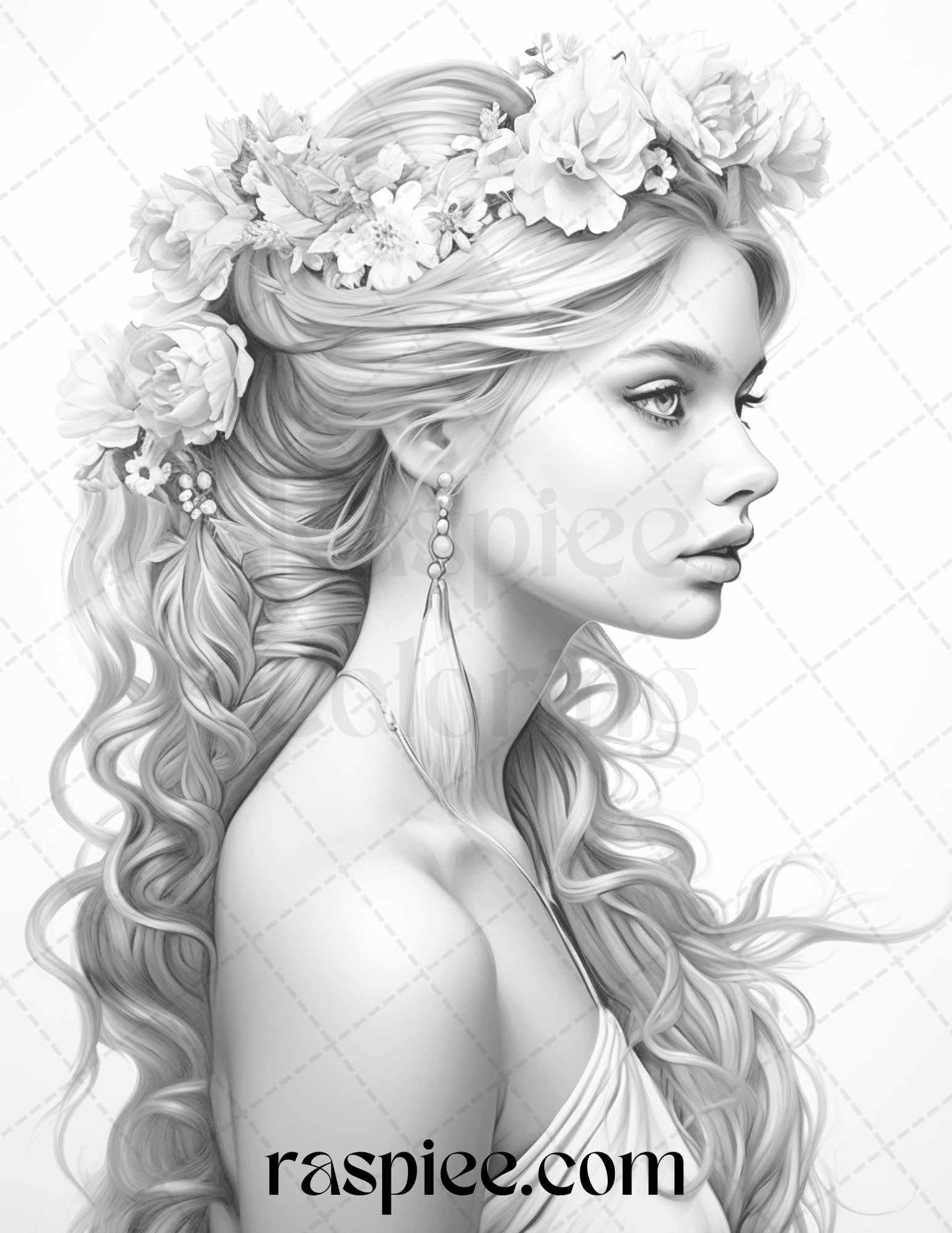 43 Beautiful Hairstyles Grayscale Coloring Pages Printable for Adults, PDF File Instant Download