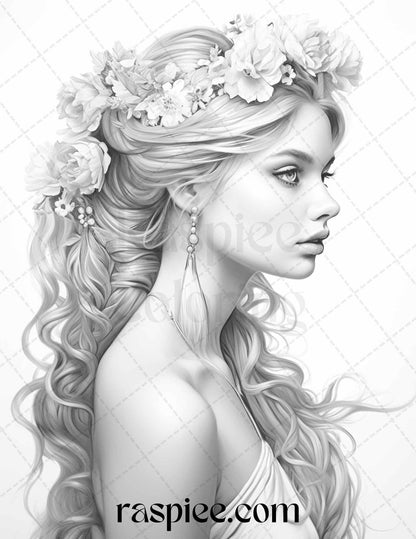 43 Beautiful Hairstyles Grayscale Coloring Pages Printable for Adults, PDF File Instant Download