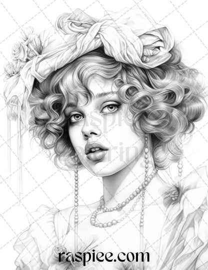 40 Beautiful Gatsby Girls Grayscale Coloring Pages Printable for Adults, PDF File Instant Download