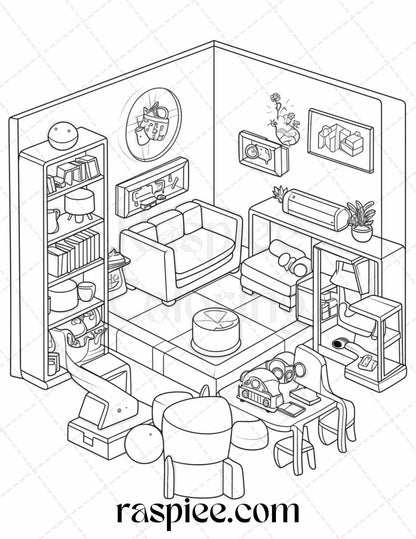 40 Pocket Room Coloring Pages Printable for Adults Kids, PDF File Instant Download