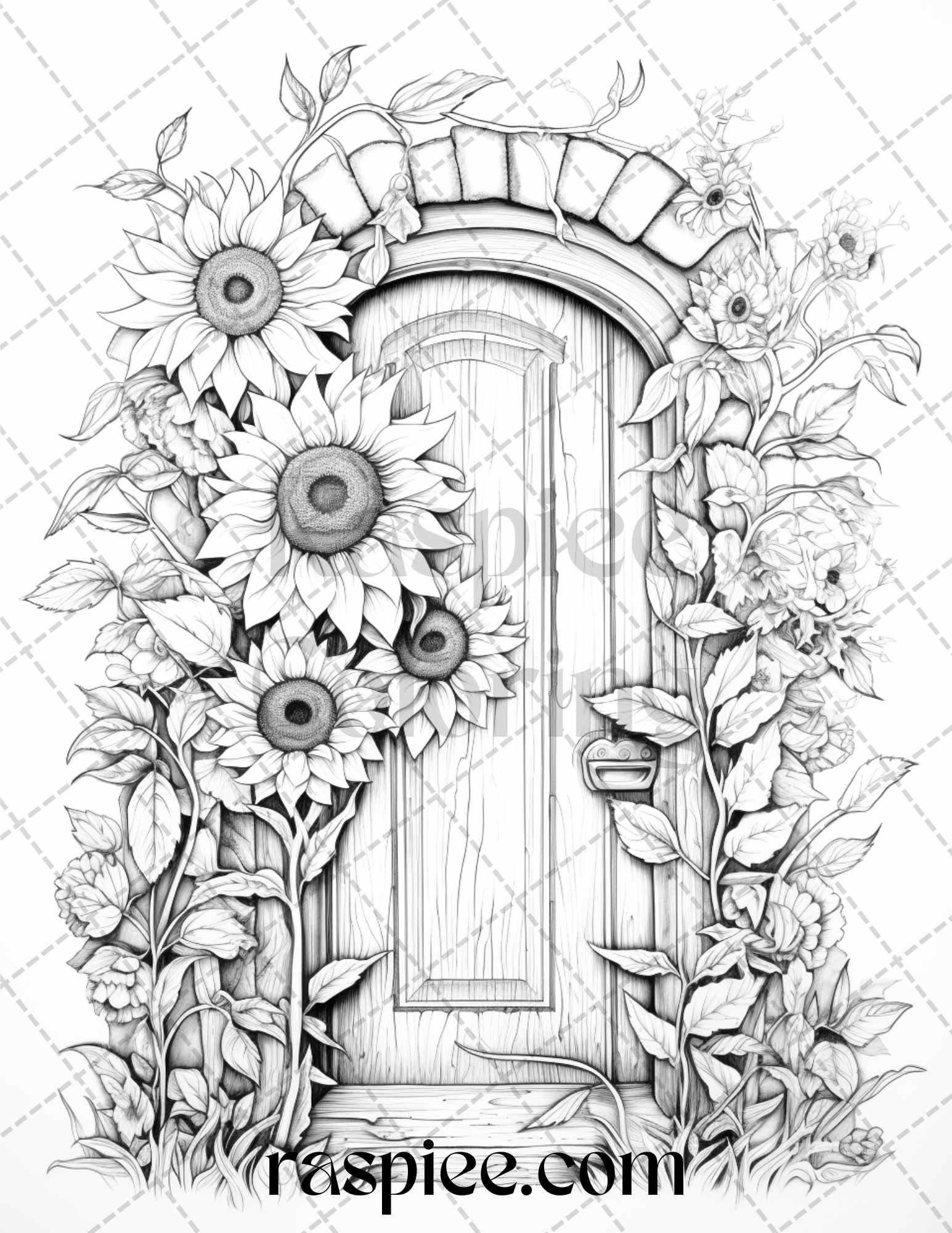 40 Flower Fairy Doors Grayscale Coloring Pages Printable for Adults, PDF File Instant Download