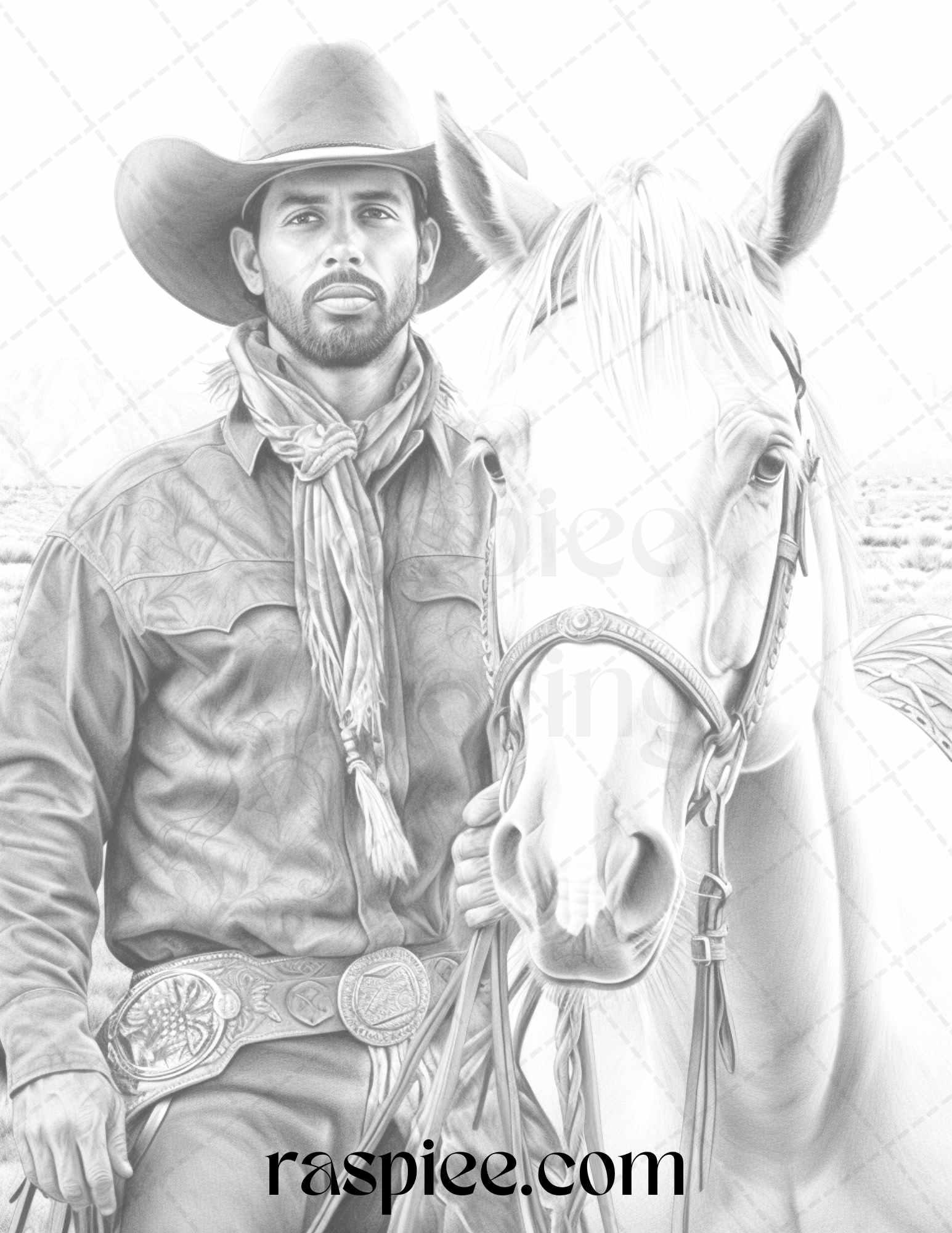 45 Wild West Cowboys Grayscale Coloring Pages Printable for Adults, PDF File Instant Download