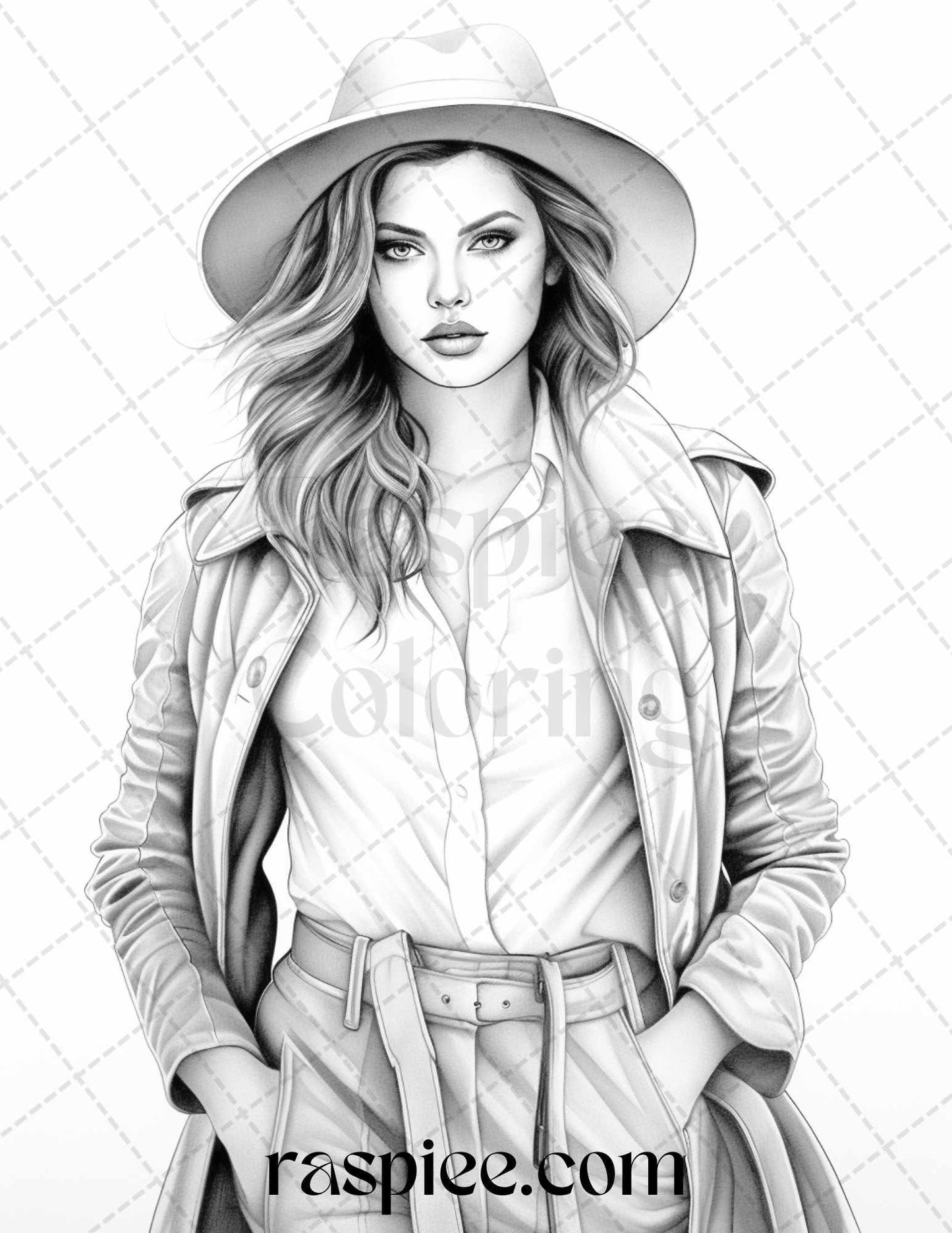 40 Fall Fashion Grayscale Coloring Pages for Adults, Printable PDF File Instant Download