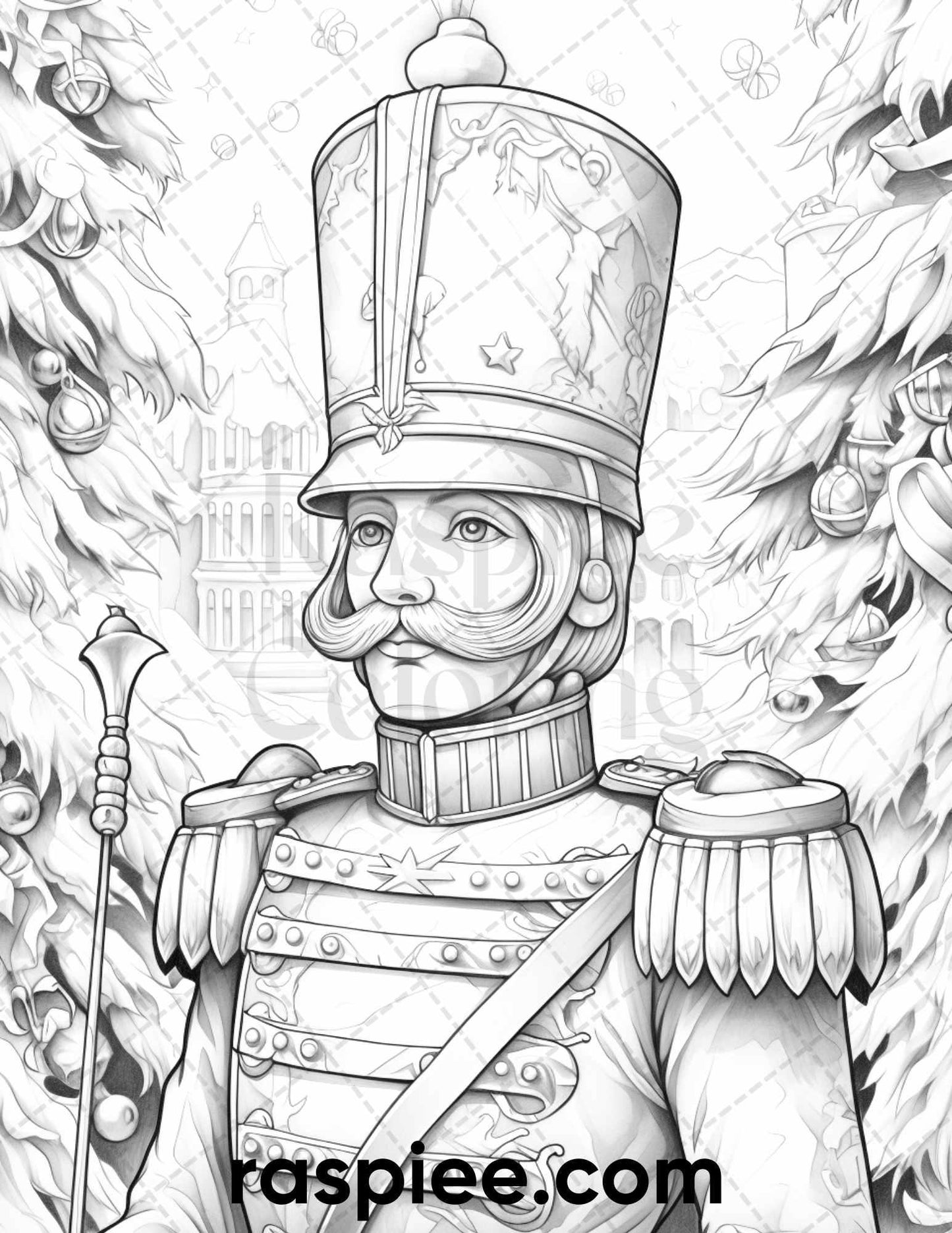 40 Christmas Nutcrackers Grayscale Coloring Pages for Adults, Printable PDF File Instant Download